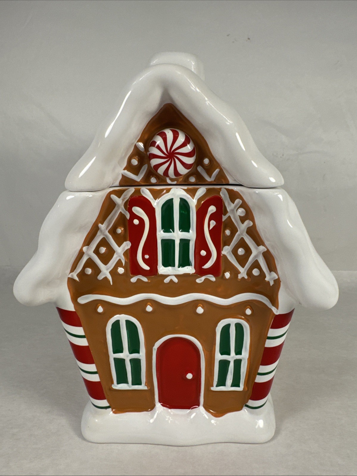 Telefloral Christmas Ceramic Gingerbread House Planter Cookie Jar 9” Tall