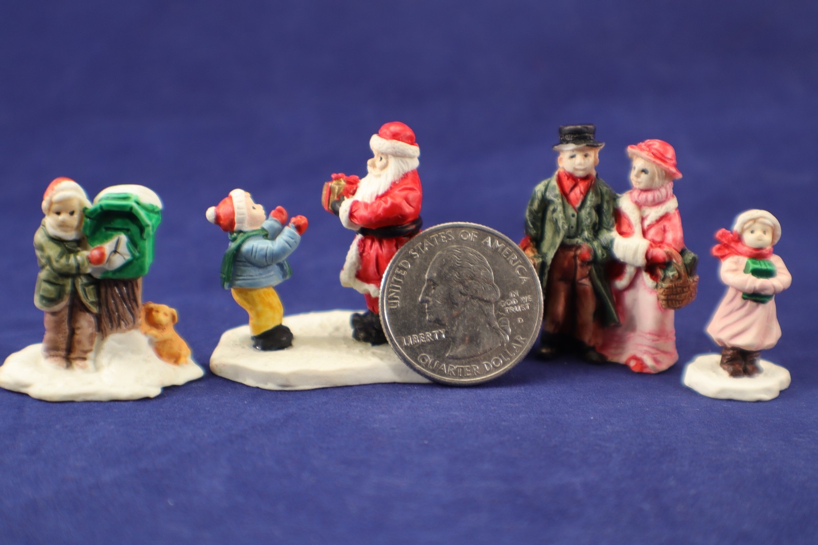 Miniature Christmas Village People set of 4 Porcelain Accessories 1.5″