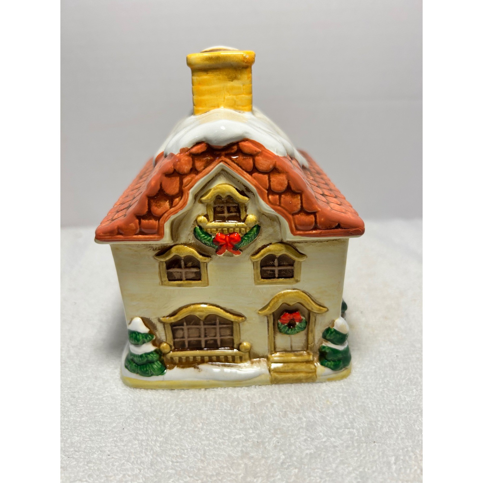 Vintage Kmart Fine Ceramic Hand Painted Christmas House Ornament Snow Cottage