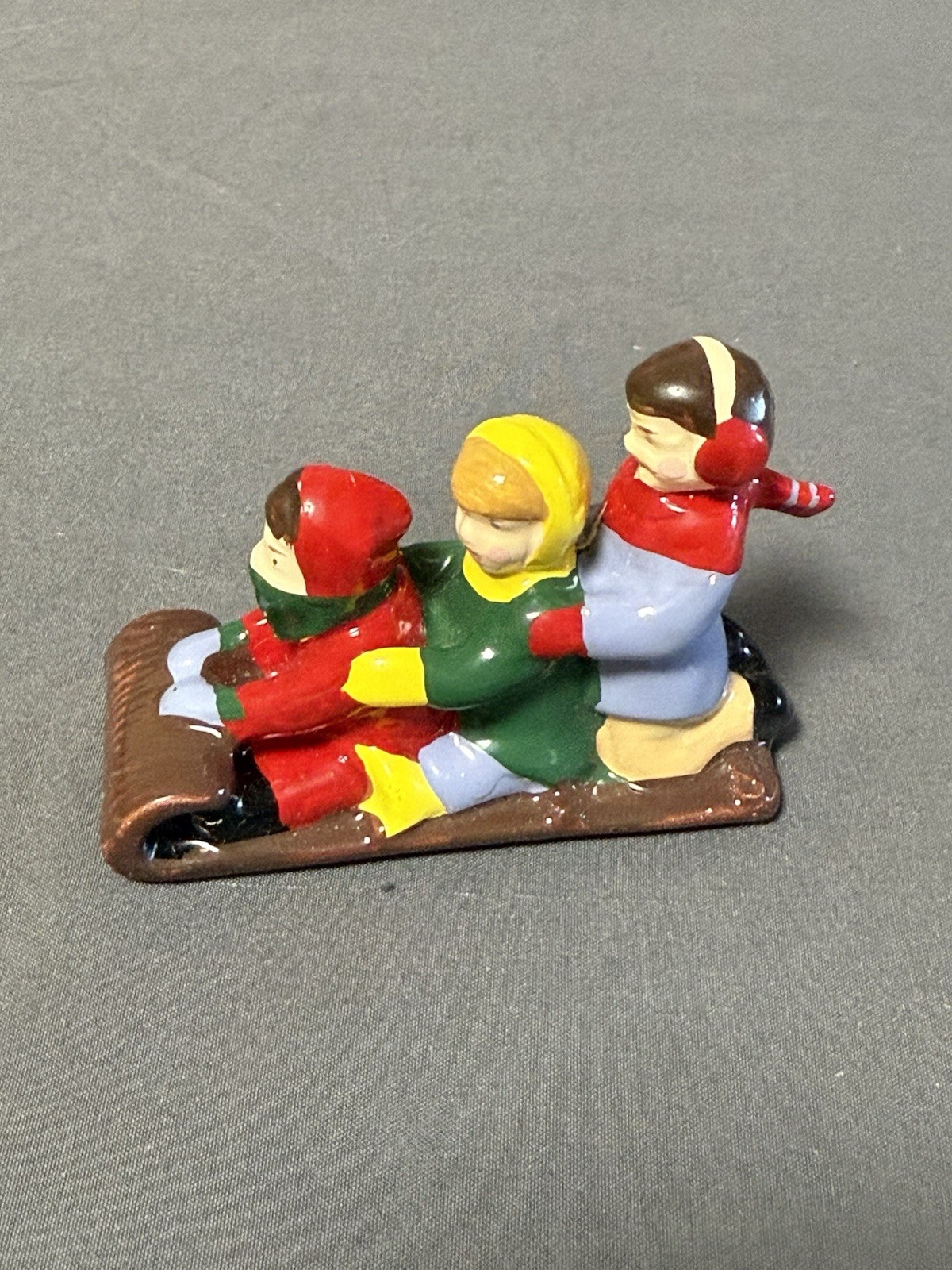 Dept 56 Vintage Christmas Skiers Figurines Set 3 Taiwan Sled Scene