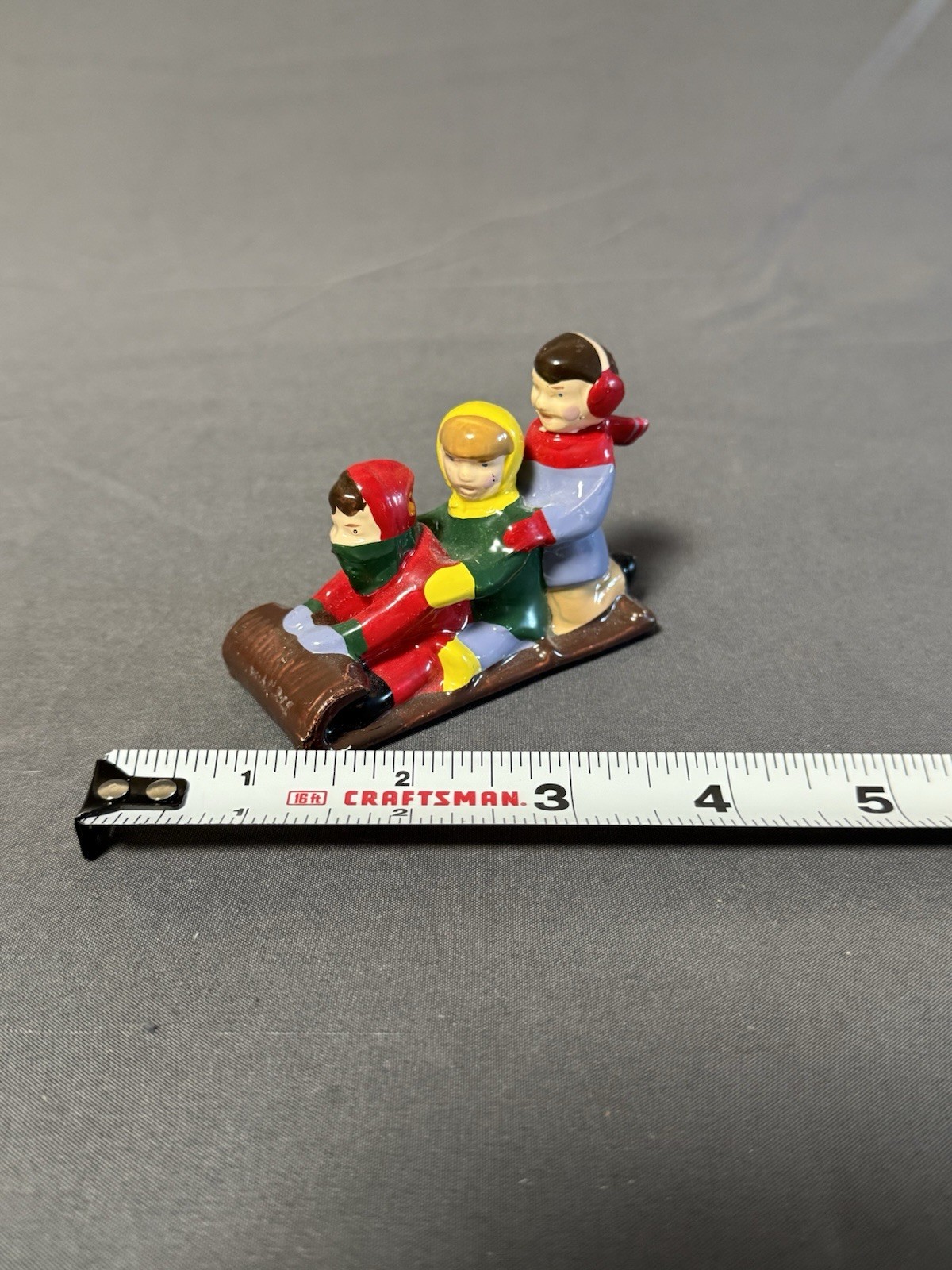 Dept 56 Vintage Christmas Skiers Figurines Set 3 Taiwan Sled Scene