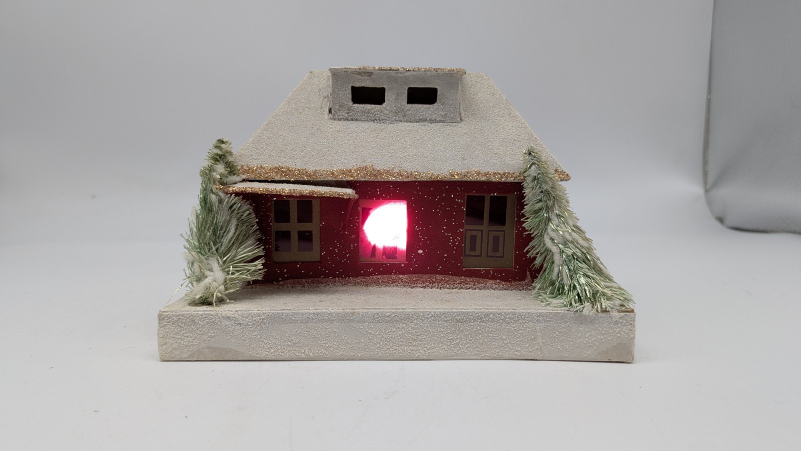 Vintage Medium Christmas Putz Village House Japan Mica Red Gold