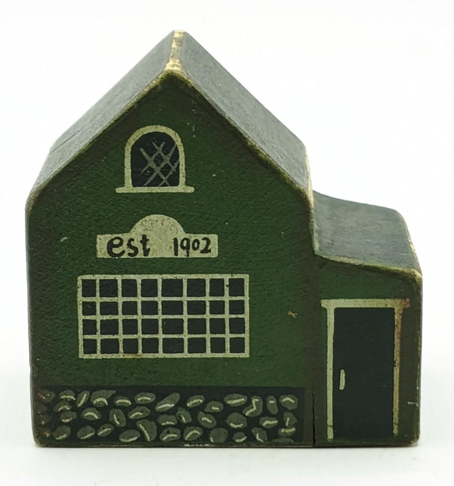 Vintage Folk Art Wood Block Handcrafted Painted Village Building Store