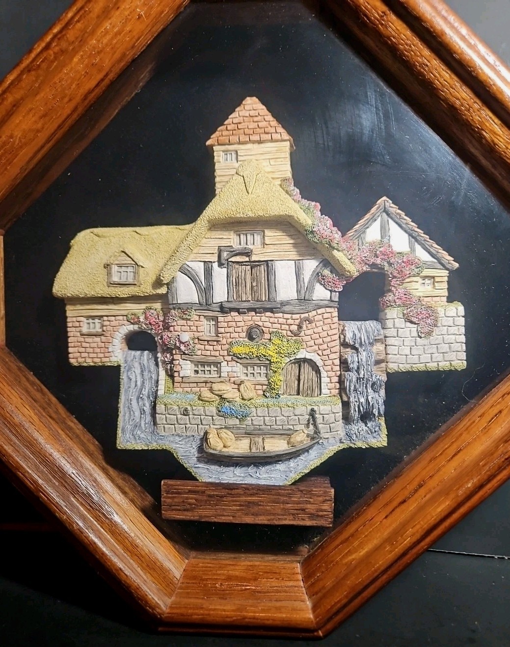 Wood Shadowbox David Winter “Pershore Mill” Porcelain Wall Art