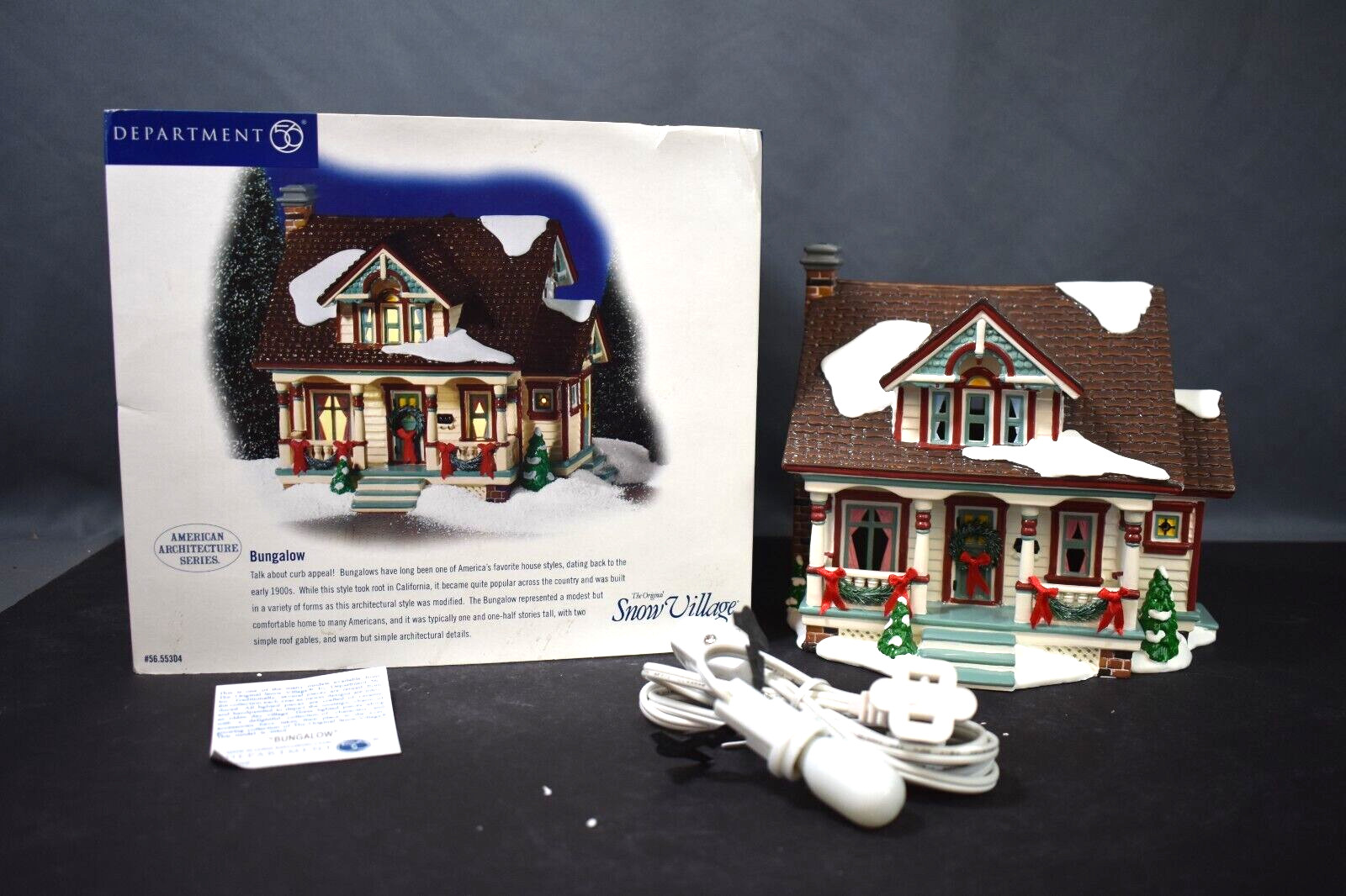 Dept 56 Snow Village “Bungalow” 55304, Tag, Cord, American Architecture Series