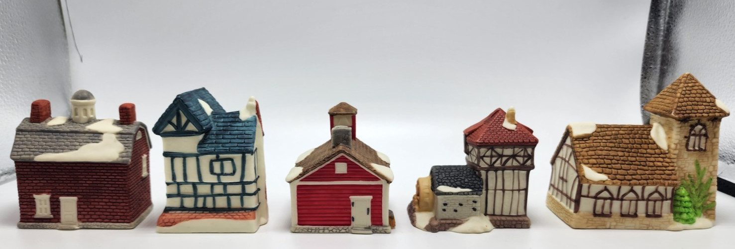 Ceramic Christmas Village Painted Multicolor Miniatures & Trees (Set of 12)