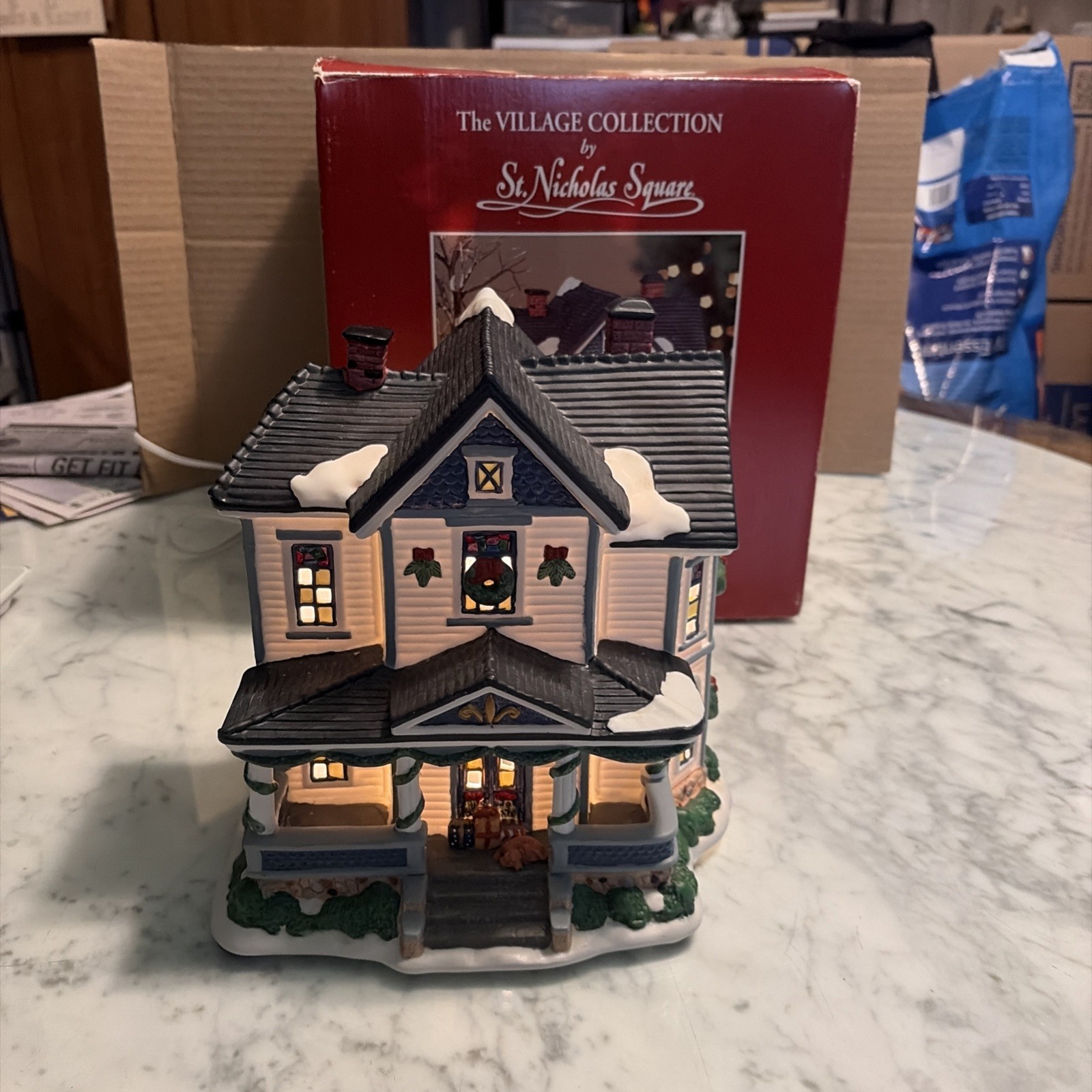 St. Nicholas Square Illuminated Ceramic Porcelain Christmas Village House, 2002