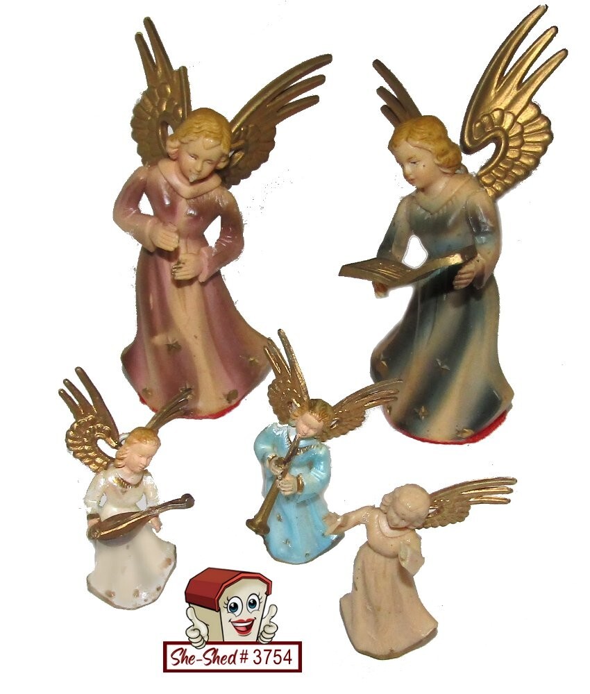 Lemax Christmas Village Angels Figurines Set of 5 Gold Wings Holiday Decor