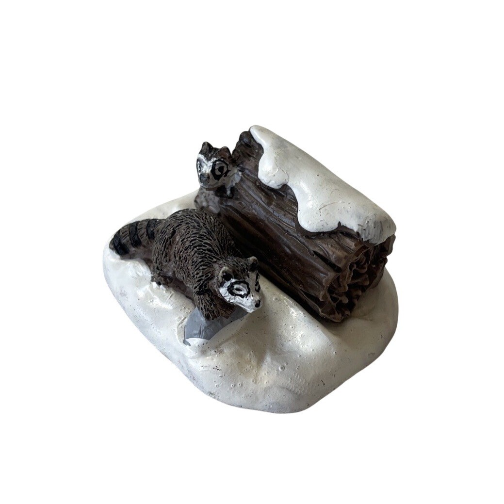 Lemax Village Collection Figurine Raccoons Bandits Log Forest Hiding Home
