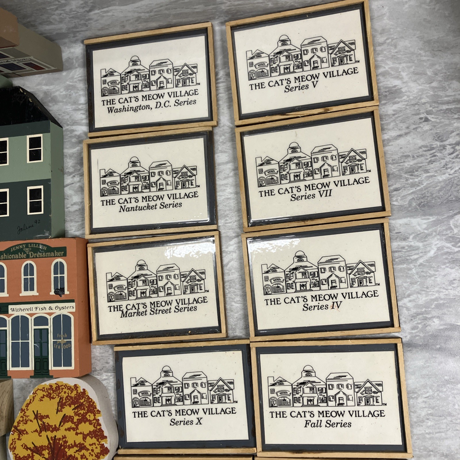 Lot of 90 Pcs The Cat’s Meow Village Collectibles Faline Wooden Houses 80 – 90’s