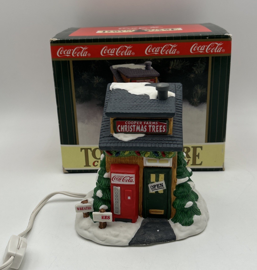 Coca-Cola Town Square Collection Cooper Farms Christmas Trees 1996 Lighted NIB