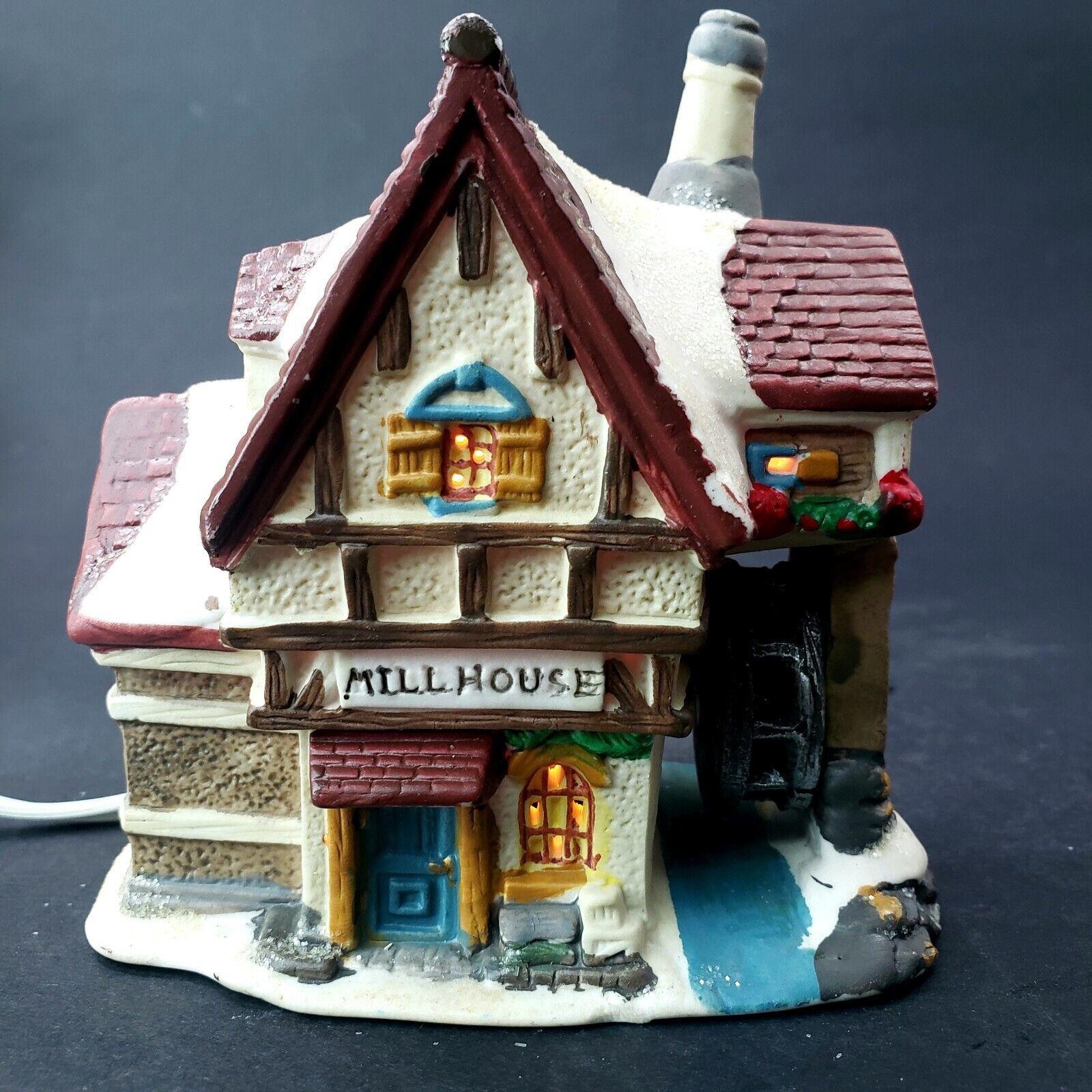 Lighted Cobblestone Corners Christmas Village Mill House 2003 Porcelain.