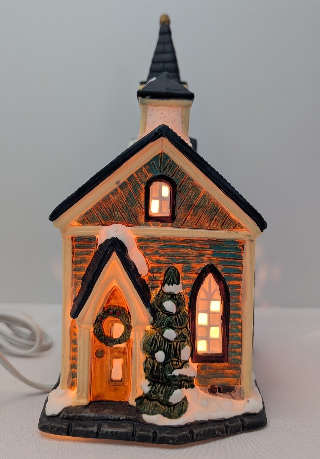 Fine Porcelain Village Collectible Lighted Church Hand Painted Item #TPH-127