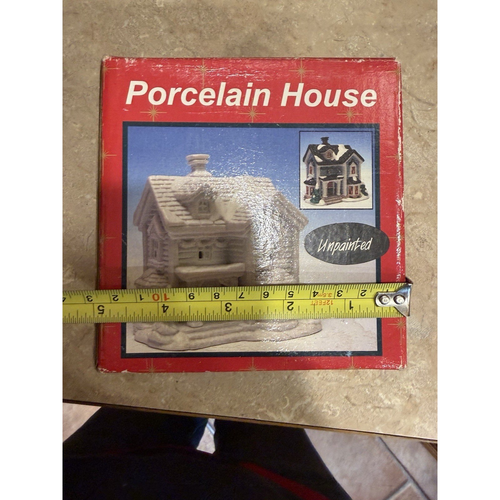 Porcelain Unpainted House Christmas Village Medium Boxed 7x7x4 Inches