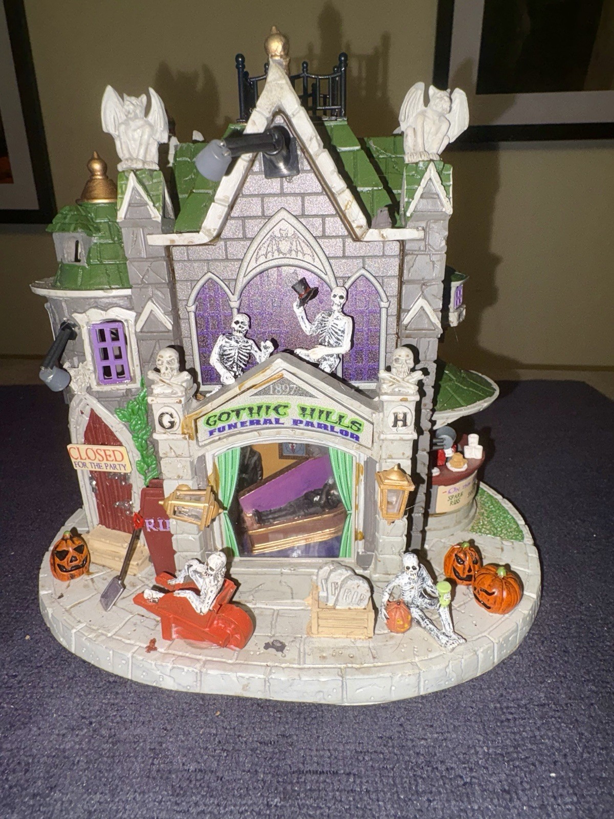 Gothic Hills Funeral Parlor Halloween Village House Resin Painted Multicolor