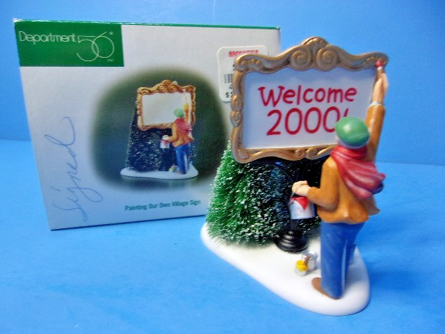 Dept 56 Painting Our Own Village Sign “Welcome 2000” Signed by Artist 02247 IOB