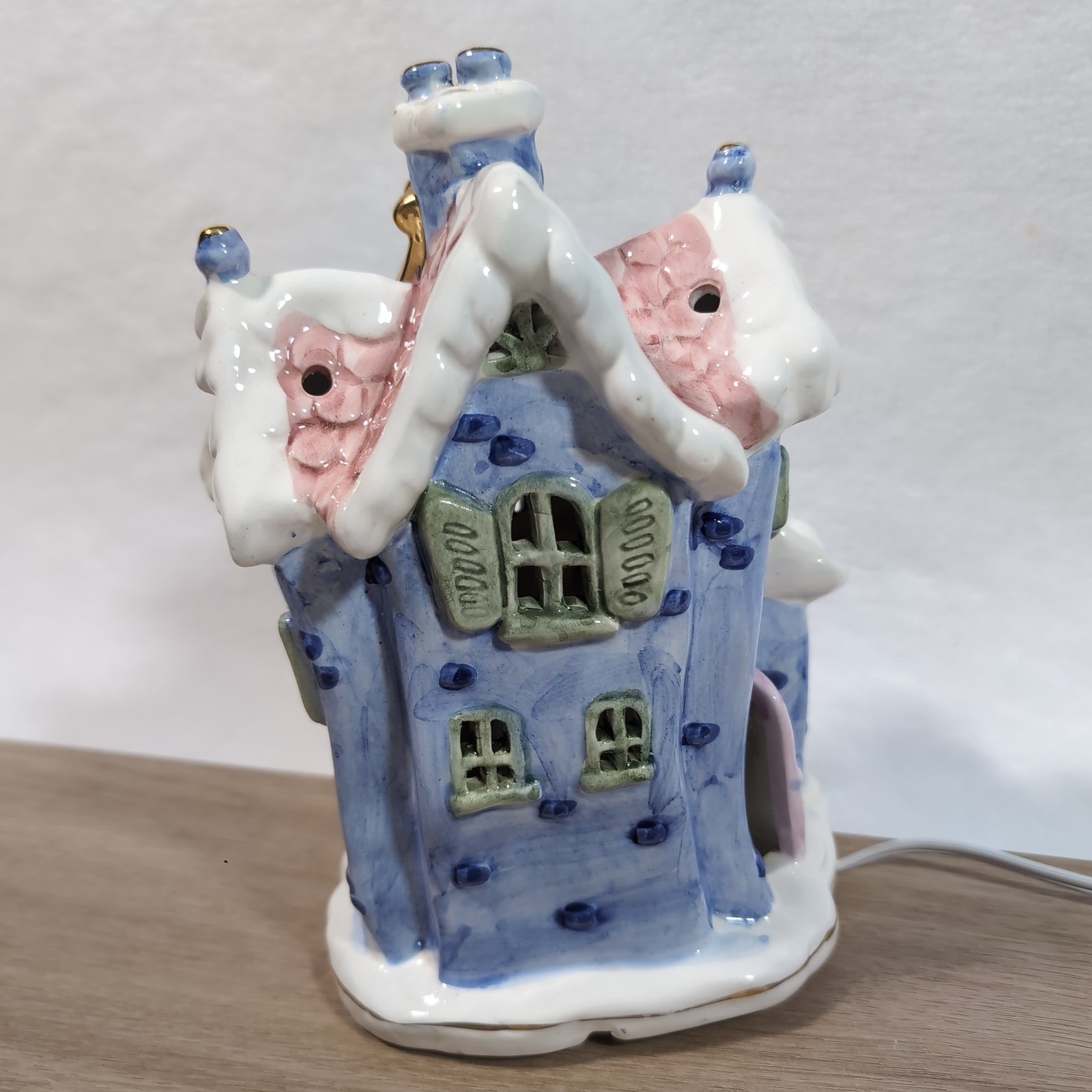 Vintage Cozy Corner Cottage ~Blue Pink Ceramic~ Lighted Christmas House~ Pastel