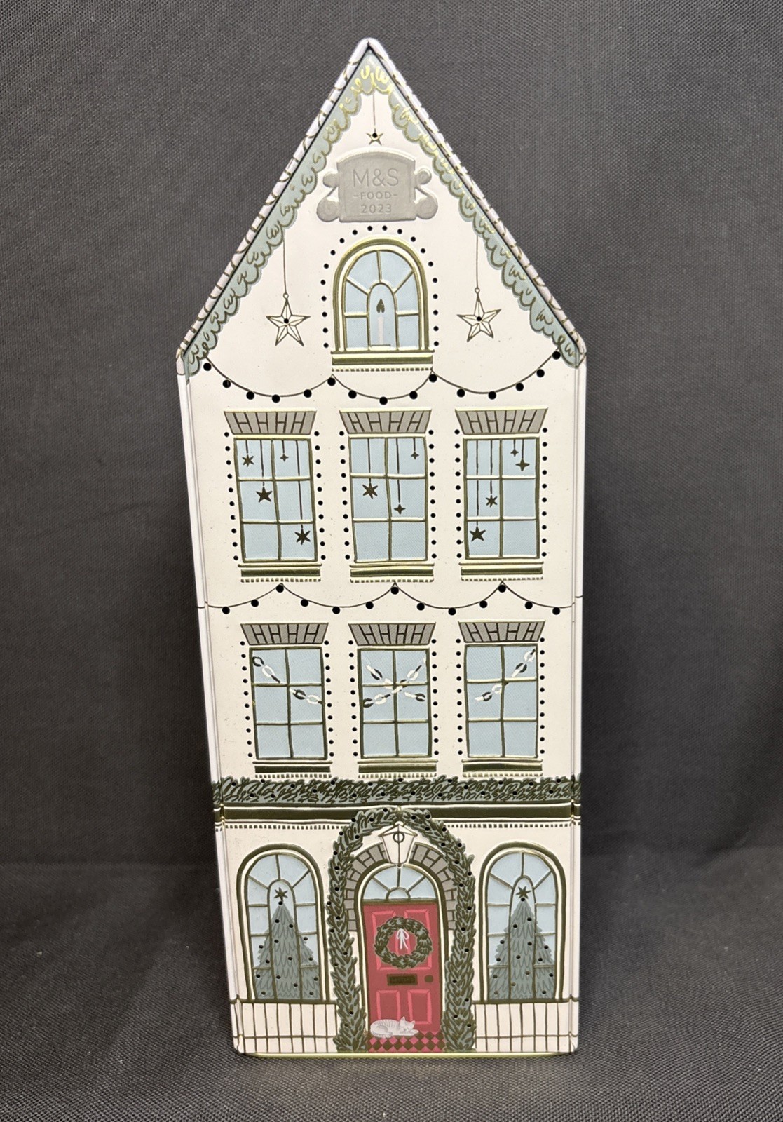 M & S -Marks And Spencer-light Up Biscuit Tin Christmas Themed House 2023