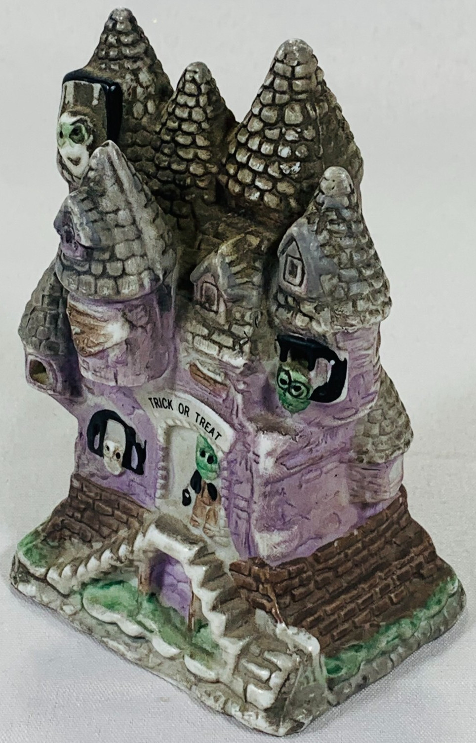 Vintage Hand Painted Porcelain Haunted House Tealight Candle Holder 5″