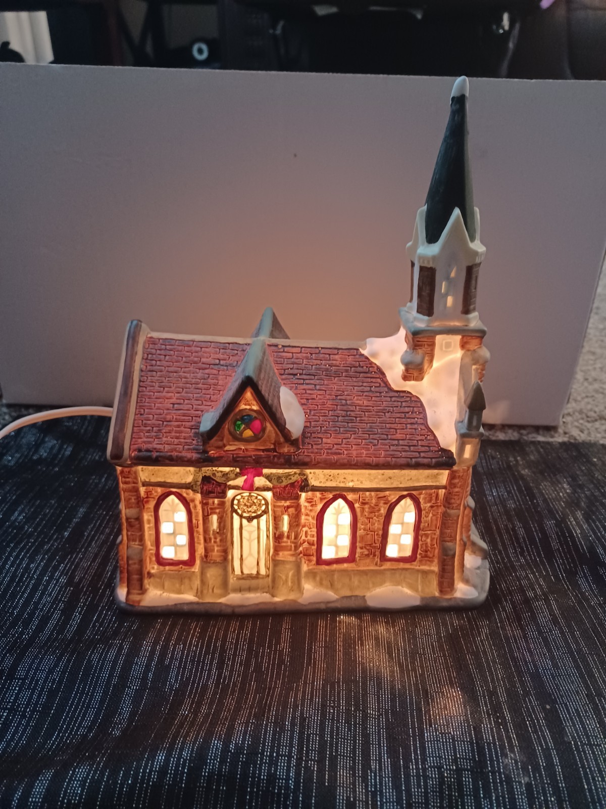 Vintage Porcelain Lighted Hand Painted Christmas Village Church