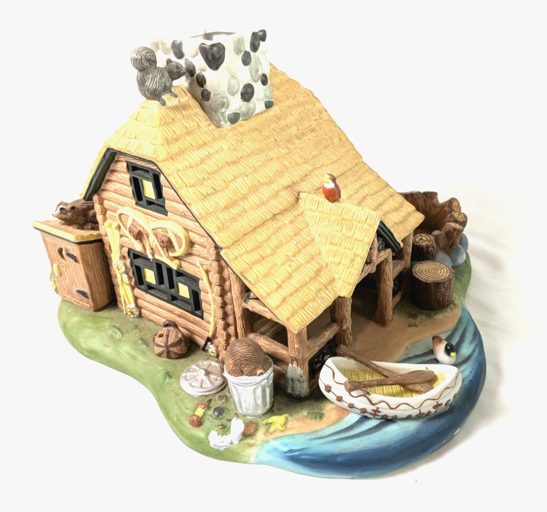 Partylite Gone Fishin’ Tealight House P7305 Fishing Cabin Village Scene Vintage