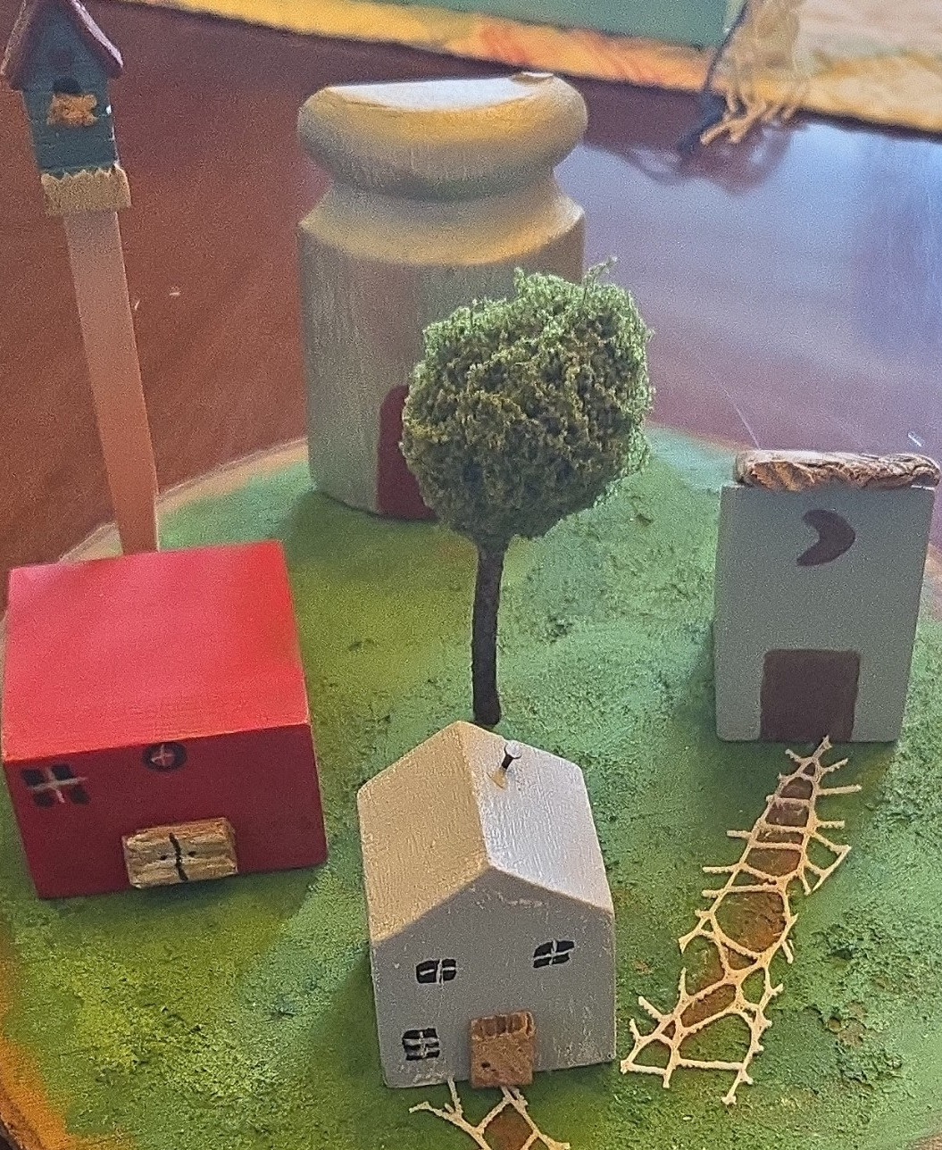 Handmade Hand Painted Wood Miniature Village Multicolor Country Decor Small