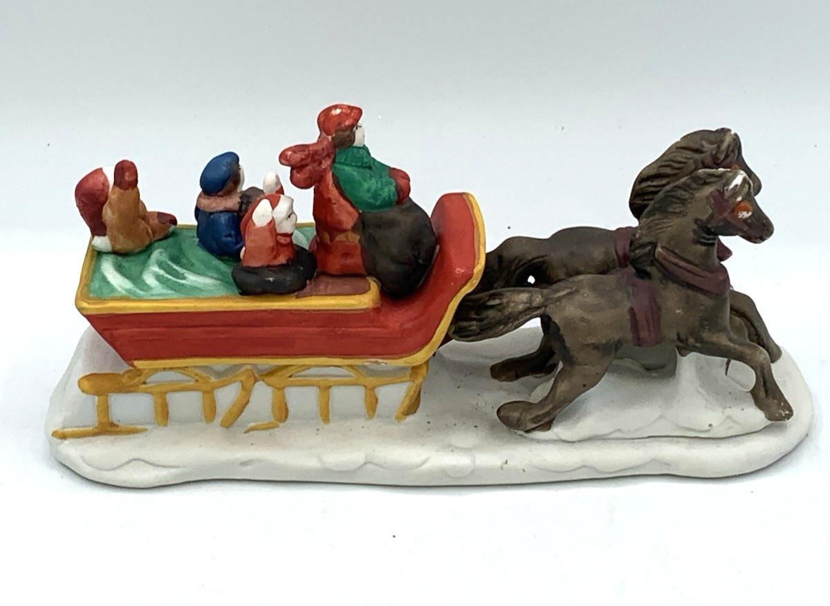 1993 Kmart Country Memories Horse Drawn Sleigh & Kids Figurine Christmas Village