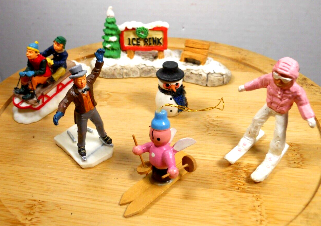 vintage lot Christmas winter ceramic wood composite figures decor toy