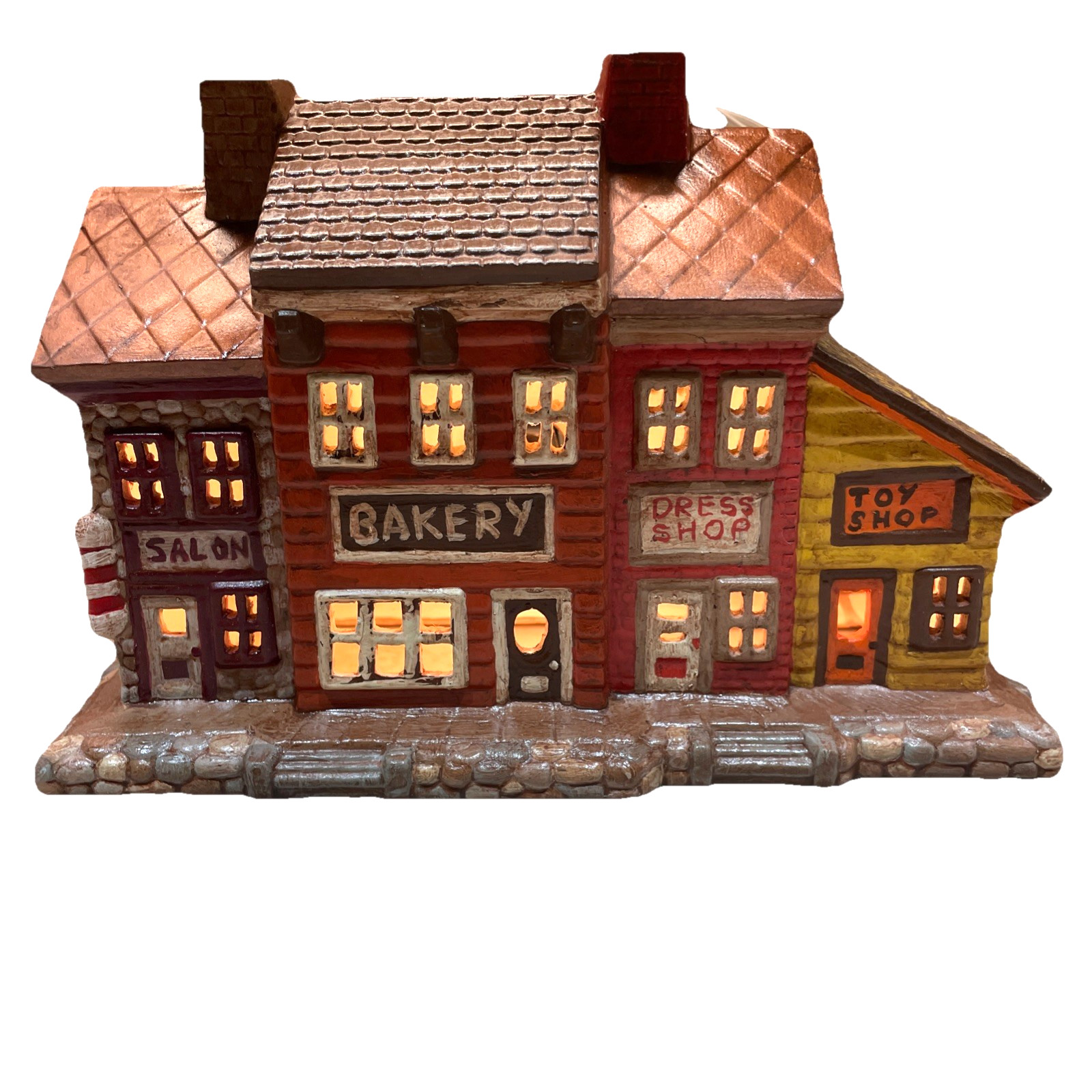 Vintage Hand Painted Christmas Village Building Bakery Dress Shop Lighted OOAK