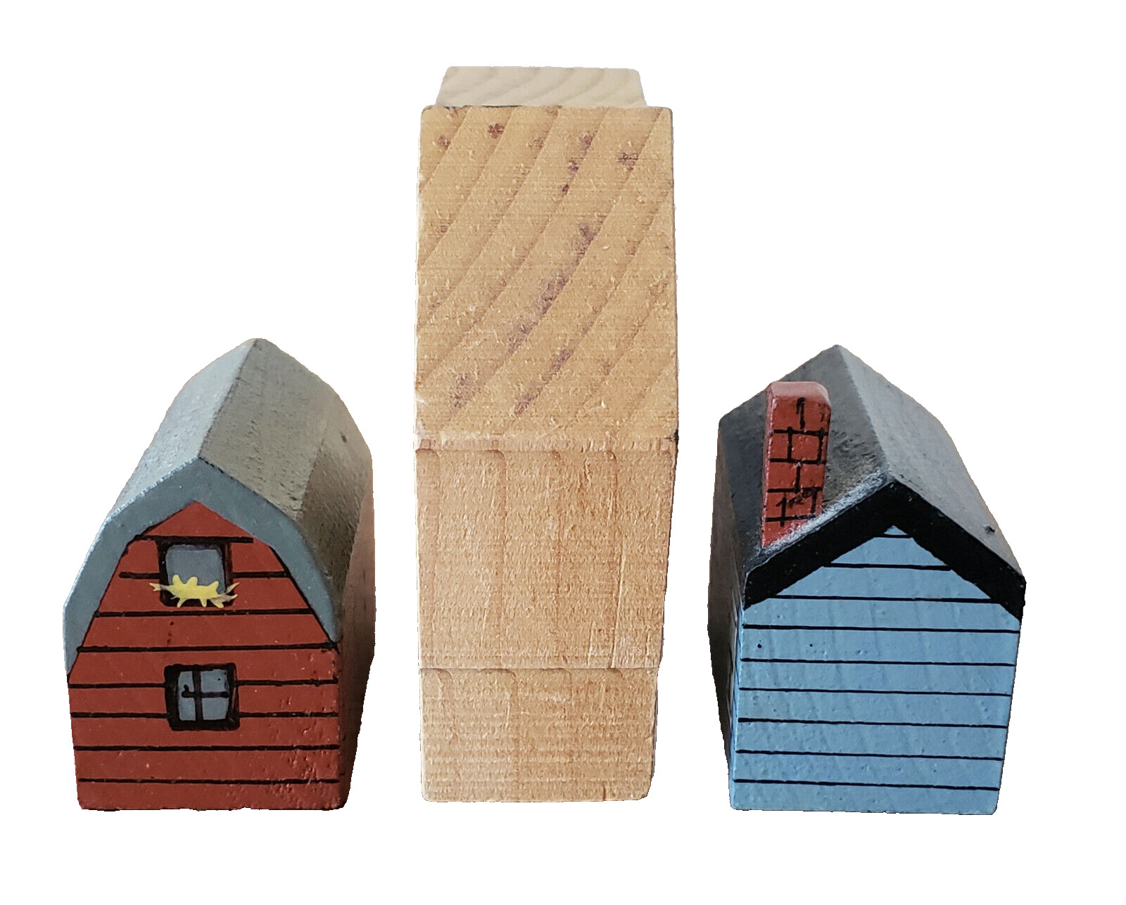 VINTAGE 6P Handmade House VILLAGE Wood CHRISTMAS Barn PUTZ Hartzell TINY #13