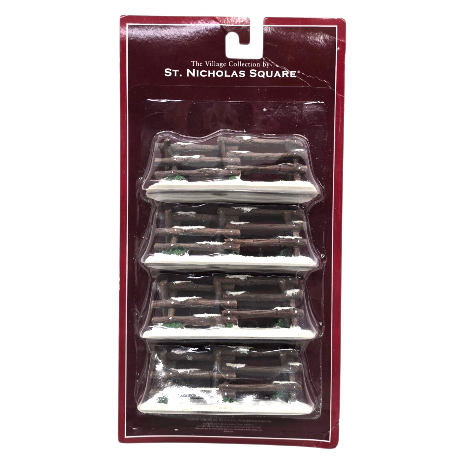 St. Nicholas Square Village Collection Accessory Rustic Snow Log Fence 4 Pack