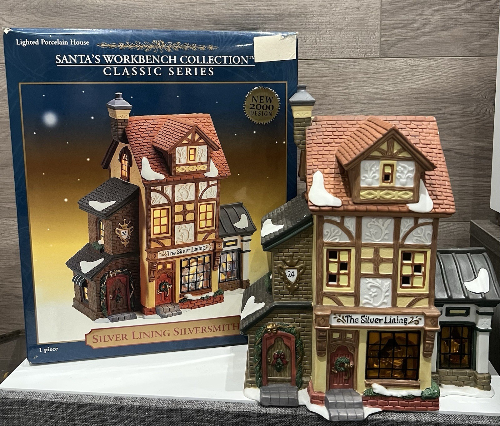 “The Silver Lining” Silversmith Santa’s Workbench Christmas Village Shop 9.5”