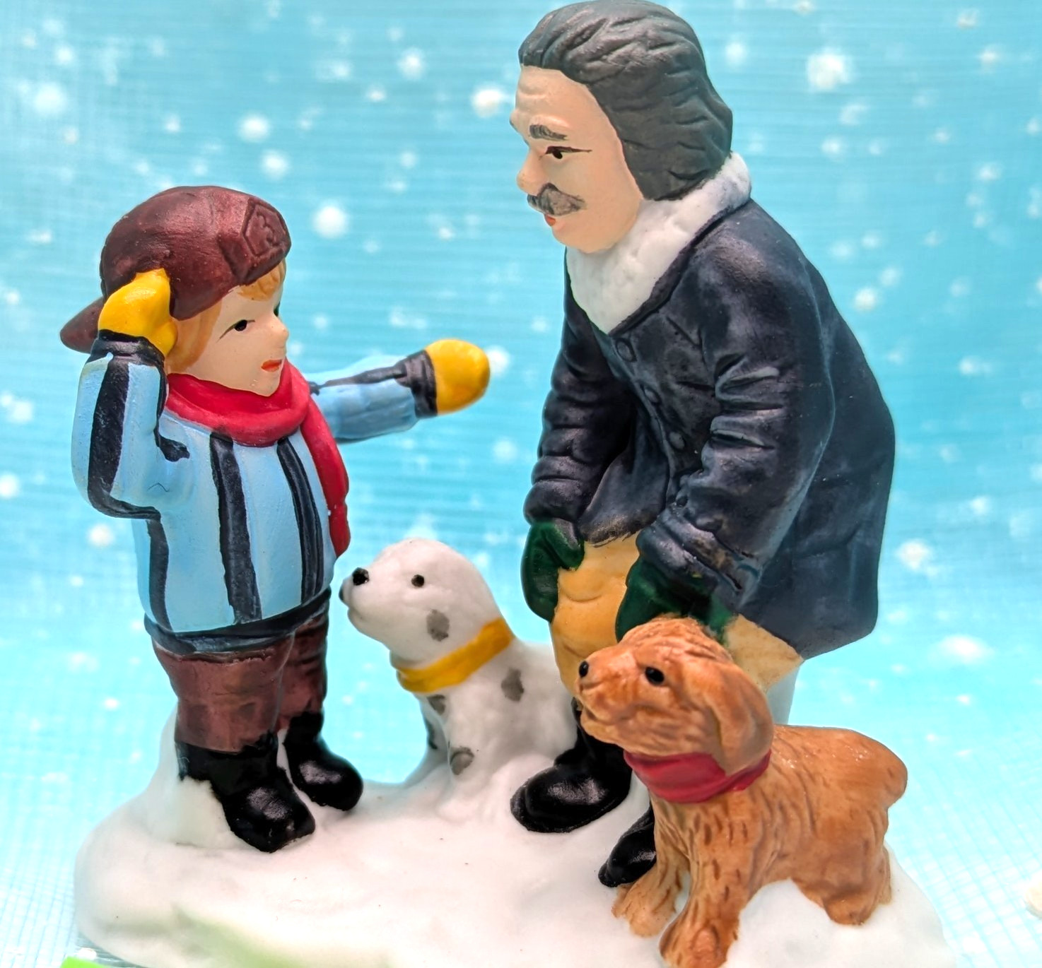 Boy dogs gentleman Porcelain Christmas Village Figurine INV481