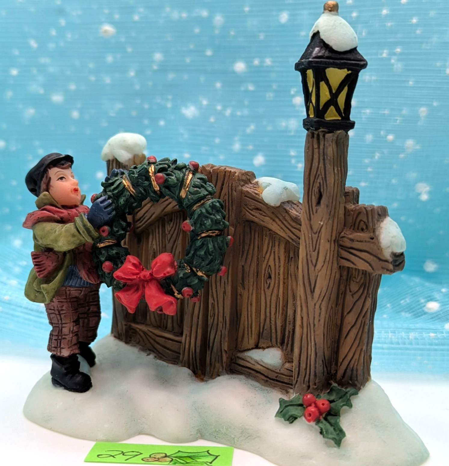 O’Well Santa’s Workbench Boy Wreath Gate Light Christmas Village Figurine INV29