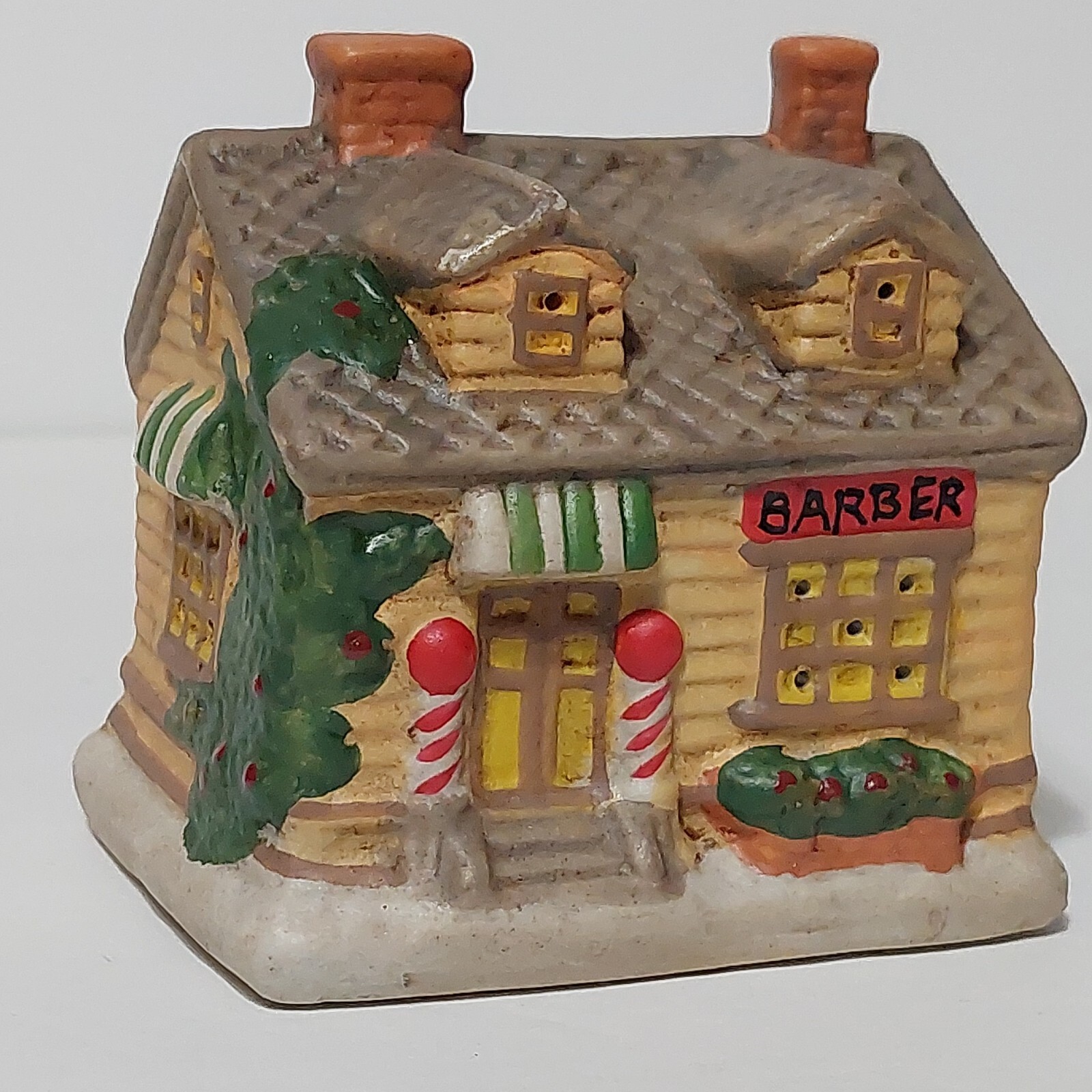 Gift Collection Hand Painted Porcelain Tea Light House Small Town Barber Shop