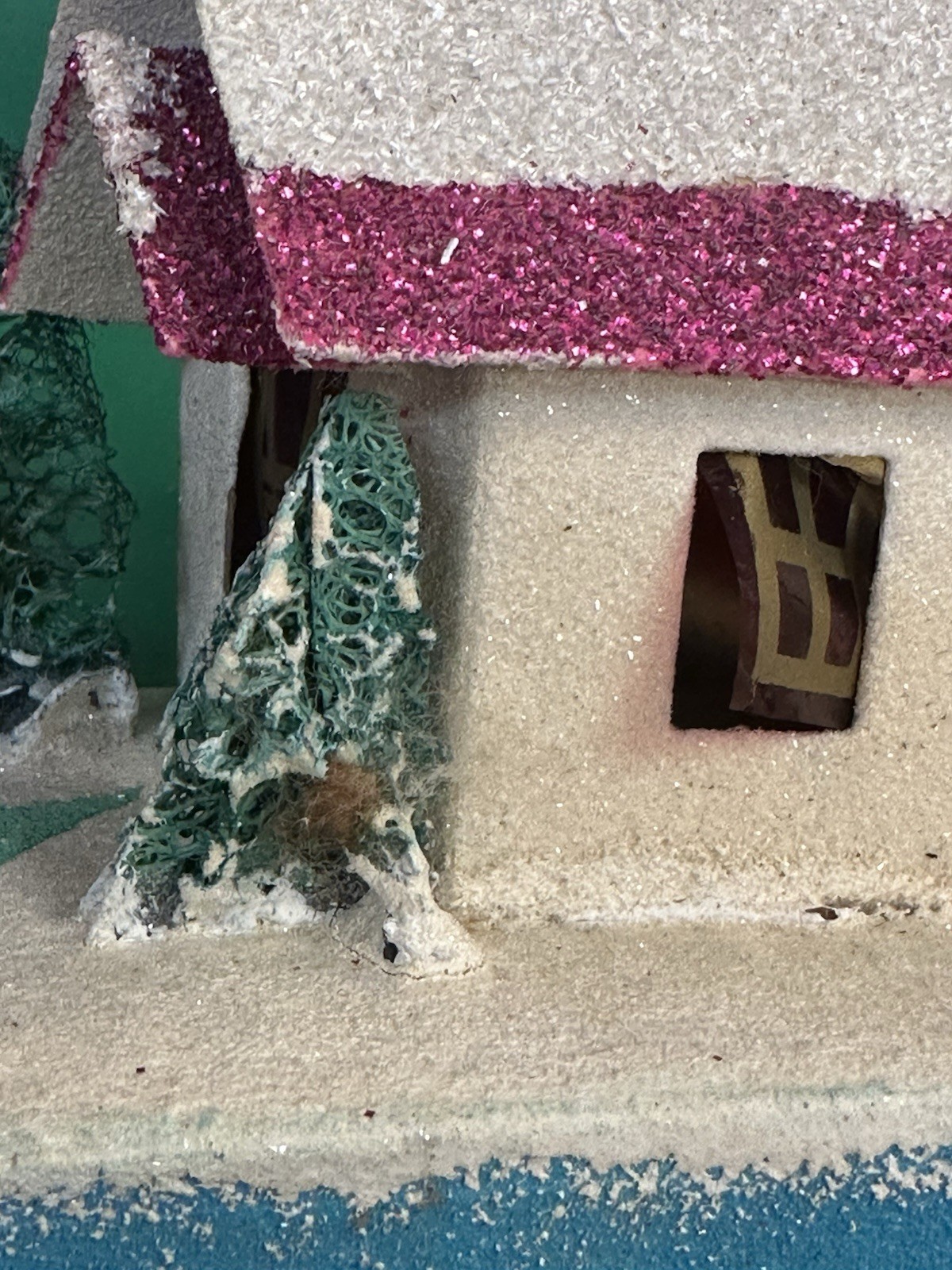 Vintage Medium Christmas Putz Village House Japan Mica Pink Blue
