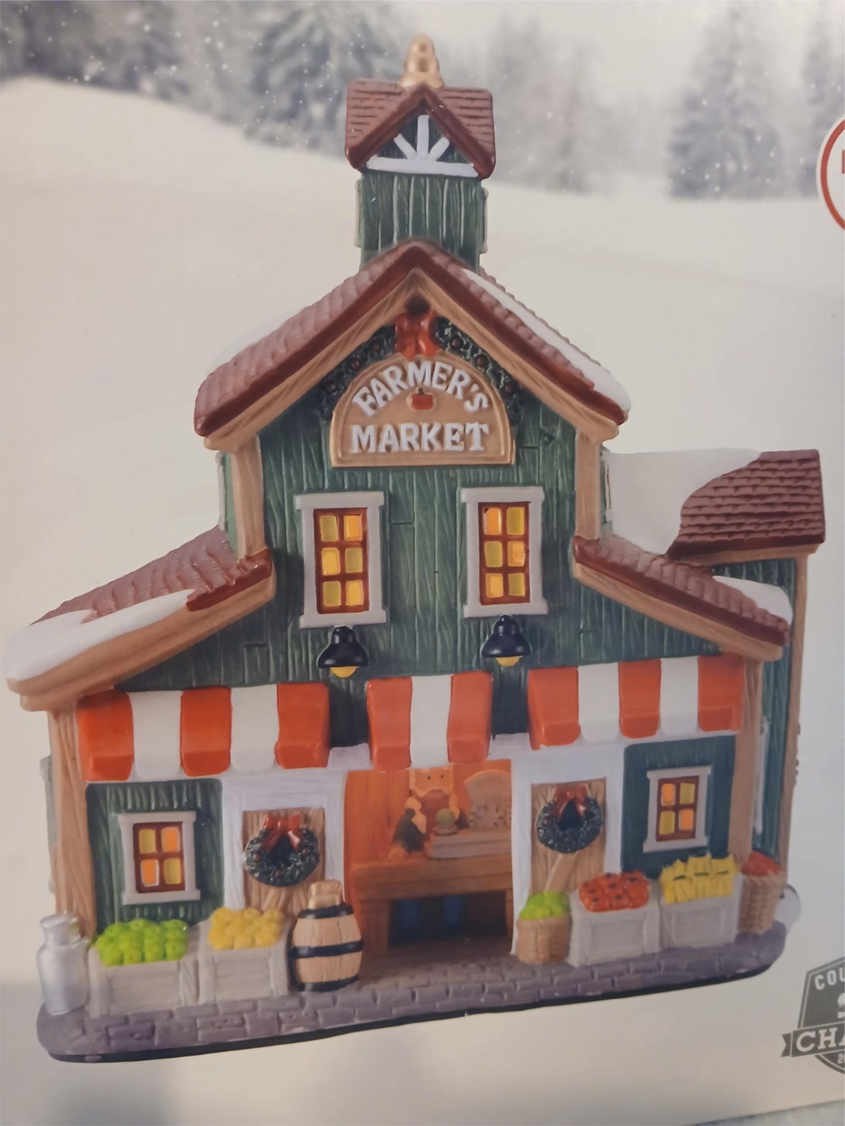DELUXE FARMERS MARKET – LIGHTED CHRISTMAS VILLAGE HOUSE – INSIDE SCENE – XMAS