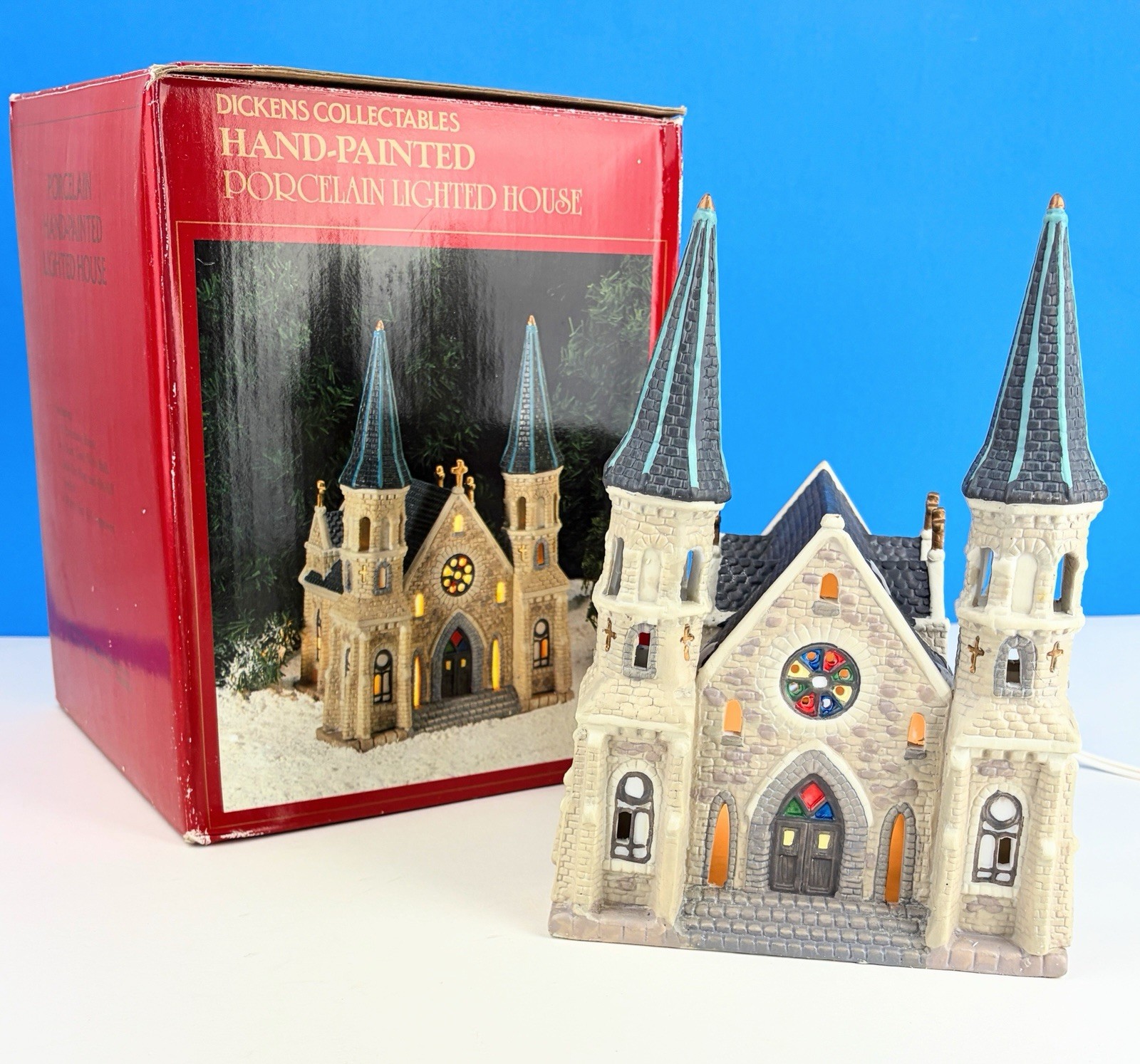 Dickens Keepsake Porcelain Lighted House Cathedral Church Snow Village Lighted
