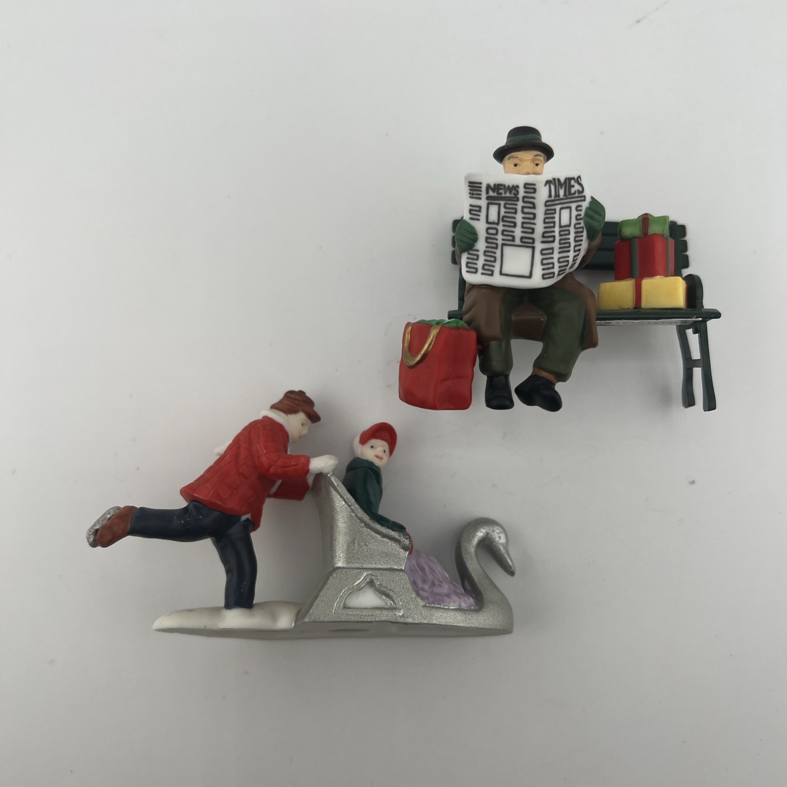 Lot of 2: Dept 56 Swan Sled Boys #6532-3 & Rest Ye Merry Gentleman #5540-9