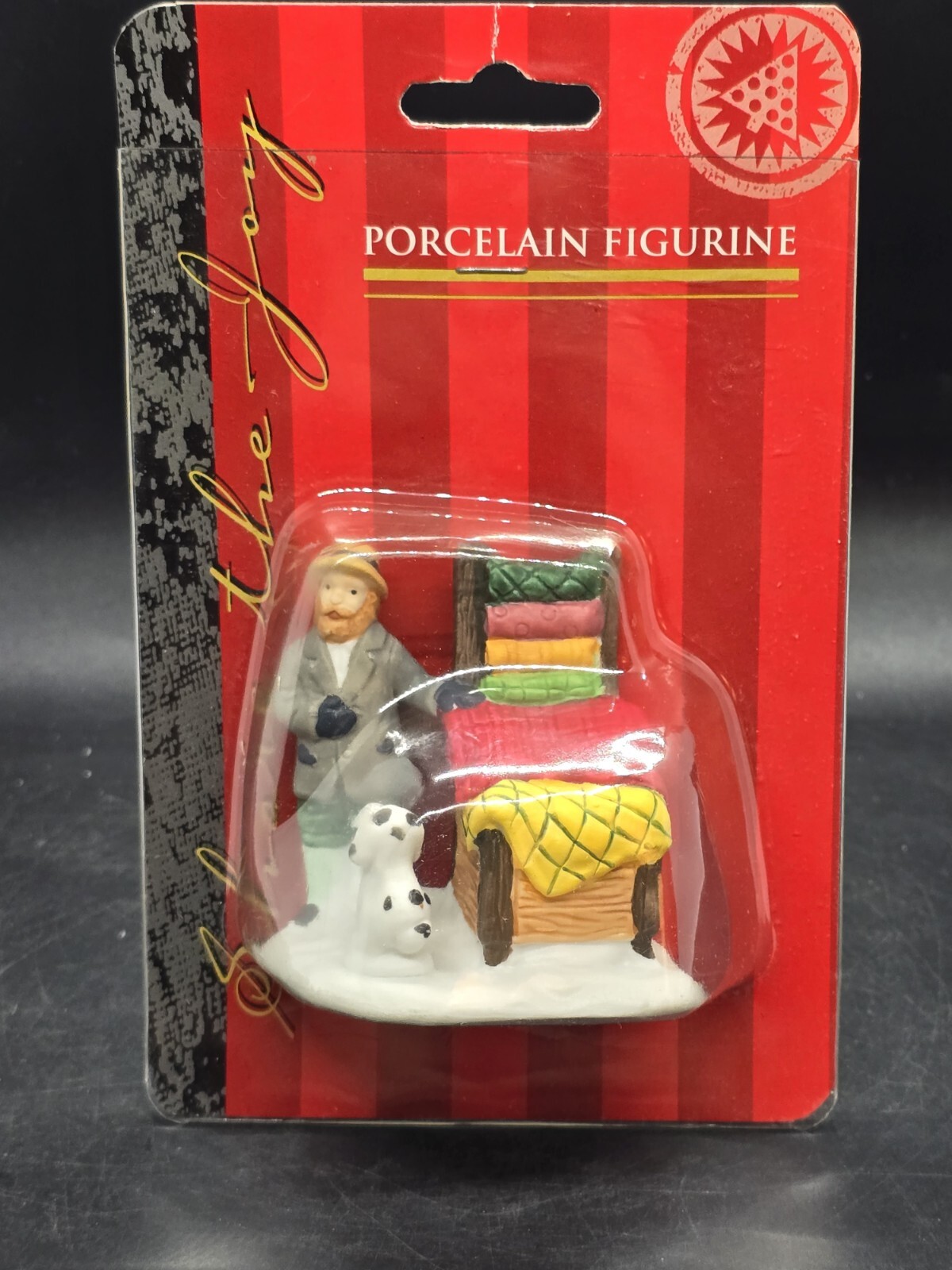 Vtg Caldor Share the Joy Village Accessorie Blanket Salesman With Spotted Dog 3″