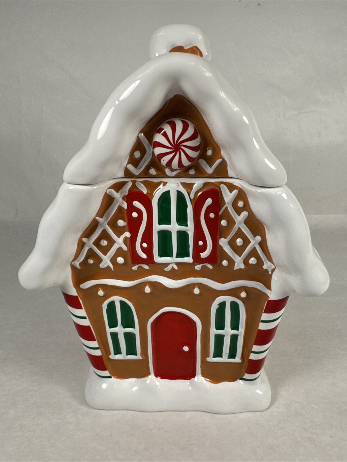 Telefloral Christmas Ceramic Gingerbread House Planter Cookie Jar 9” Tall