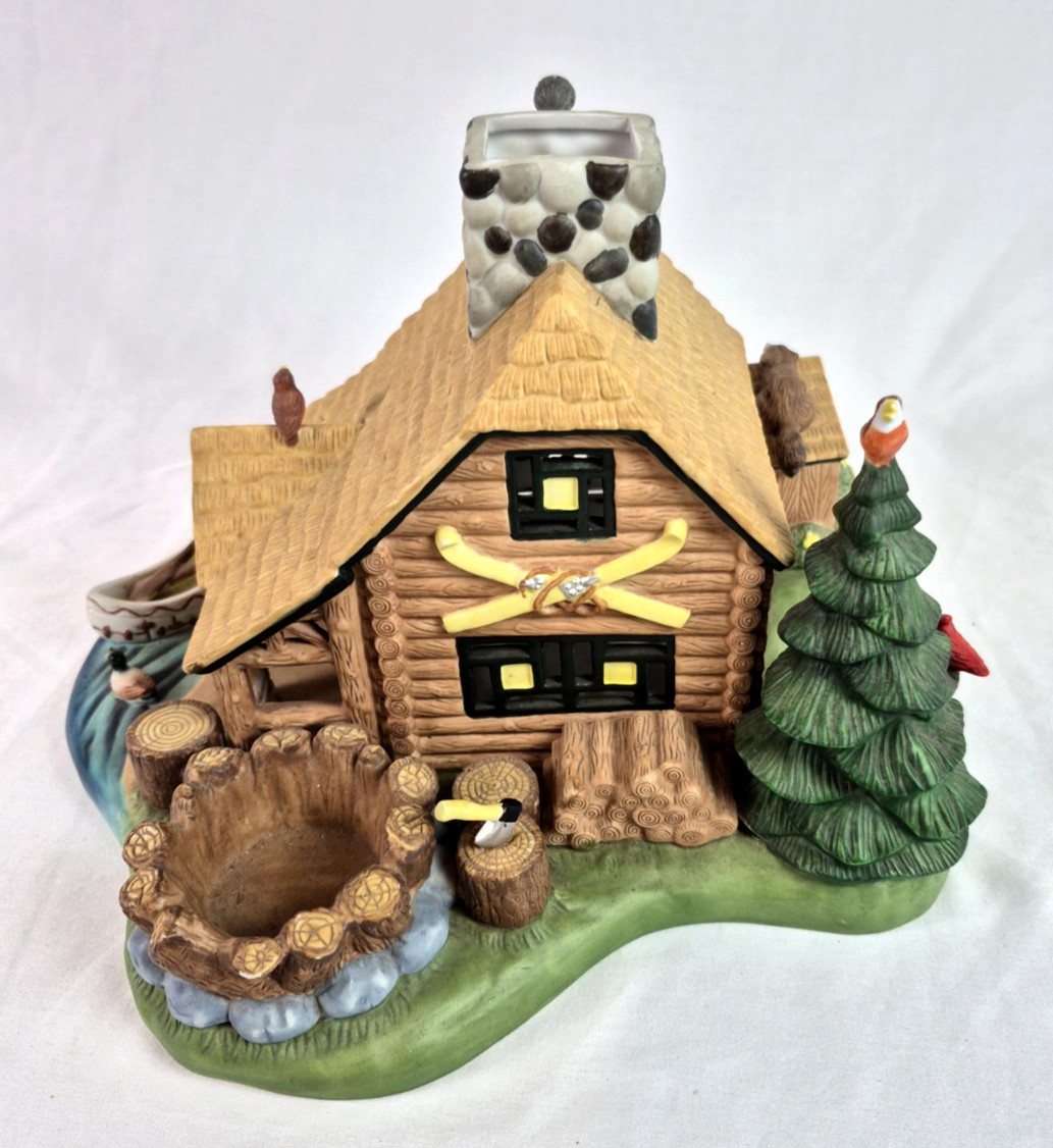 Partylite Gone Fishin’ Tealight House P7305 Fishing Cabin Village Scene Vintage