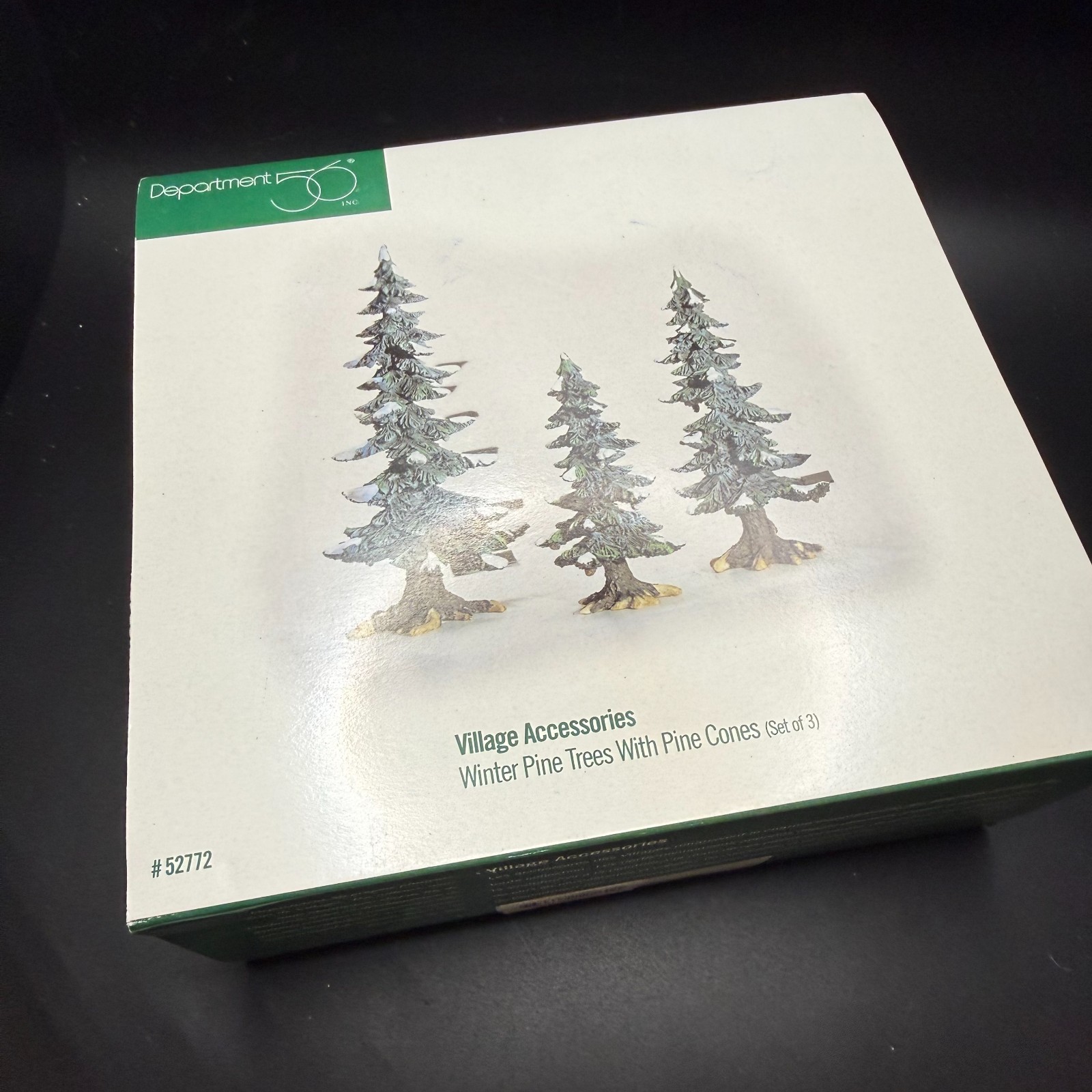Dept. 56 Winter Pine Trees With Pine Cones #52772 Village Accessory Set of 3