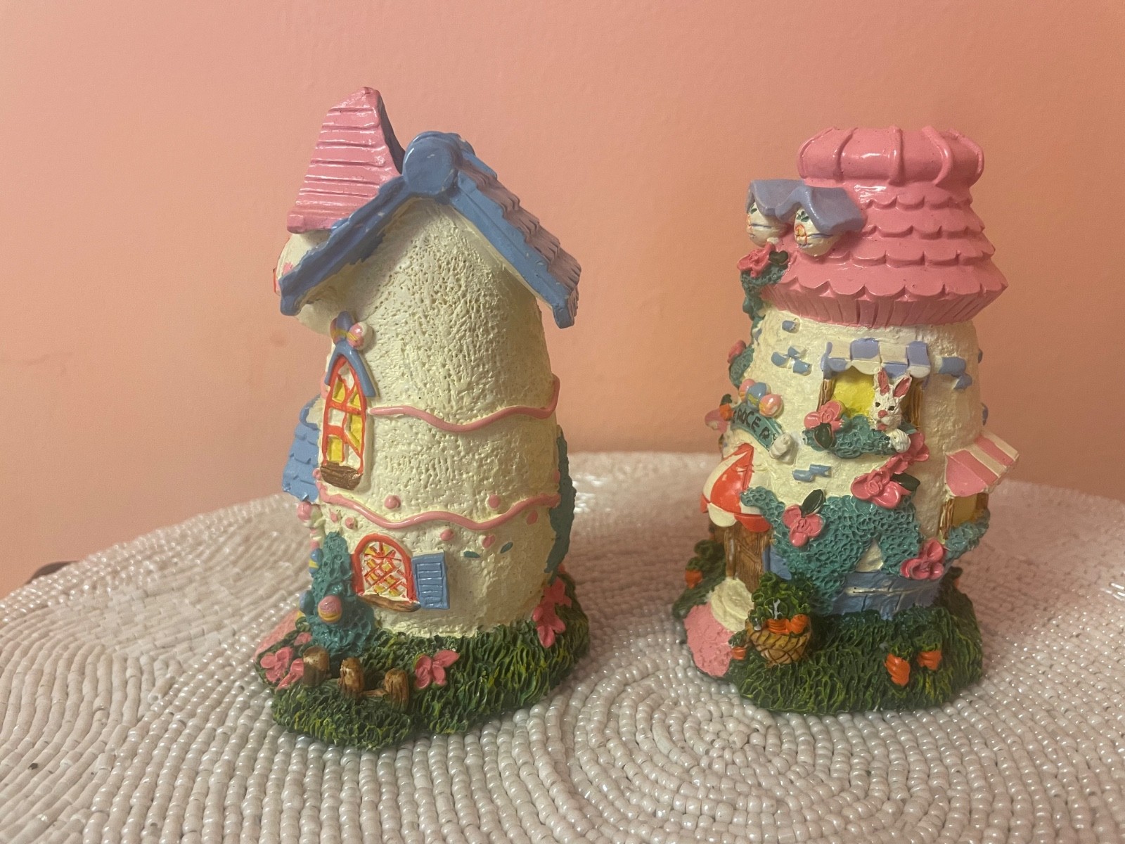 Vintage 90s Hand Painted Porcelain Easter Village Lot – candlestick holders