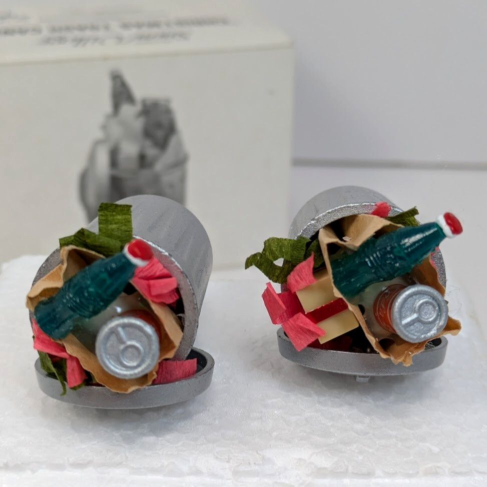 Dept 56 Snow Village Christmas Trash Cans 52094 Set of 2 Original Box Taiwan