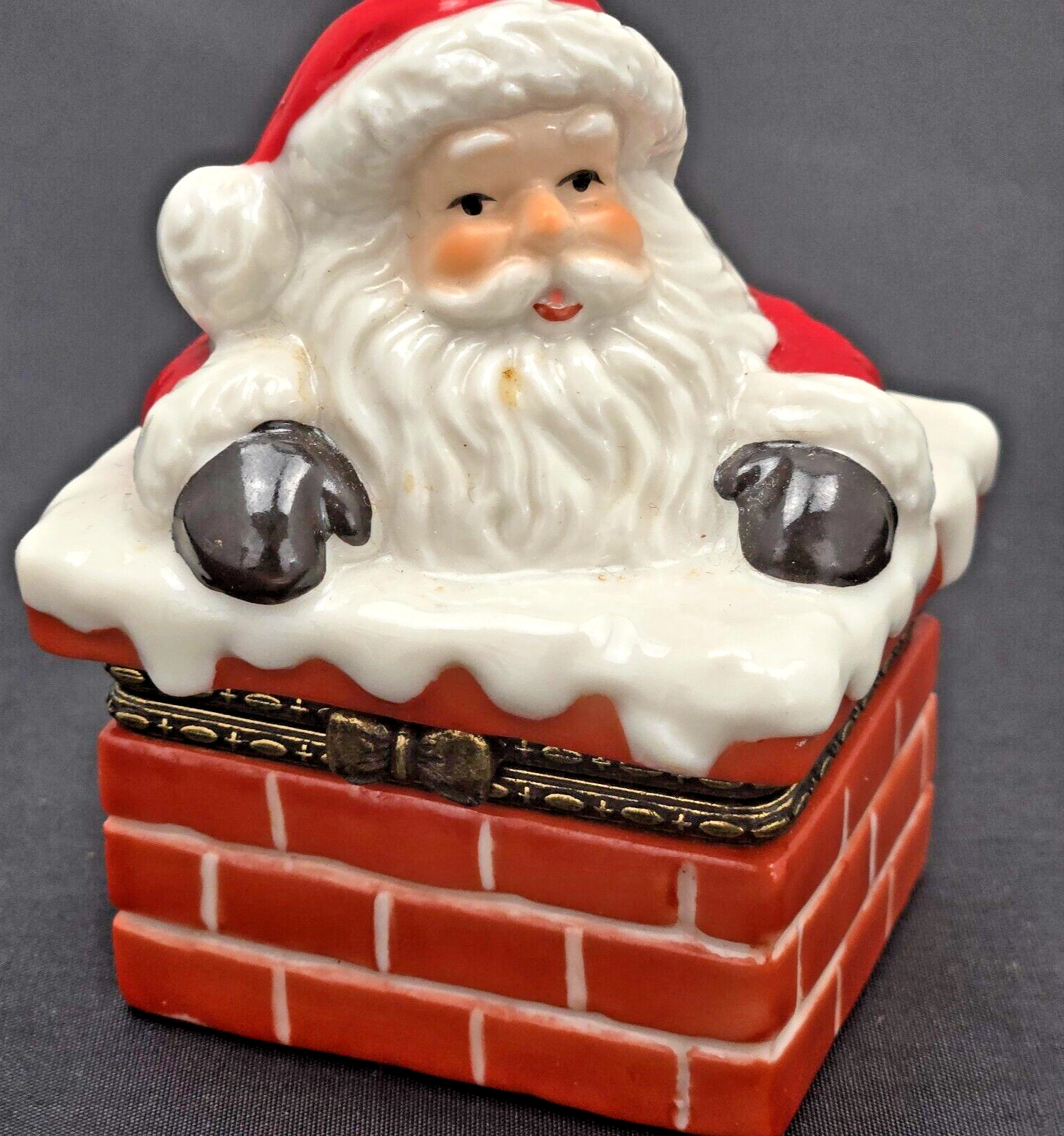 Department 56 Christmas trinket box Santa chimney ho ho ho snow rectangle 2.5×2″