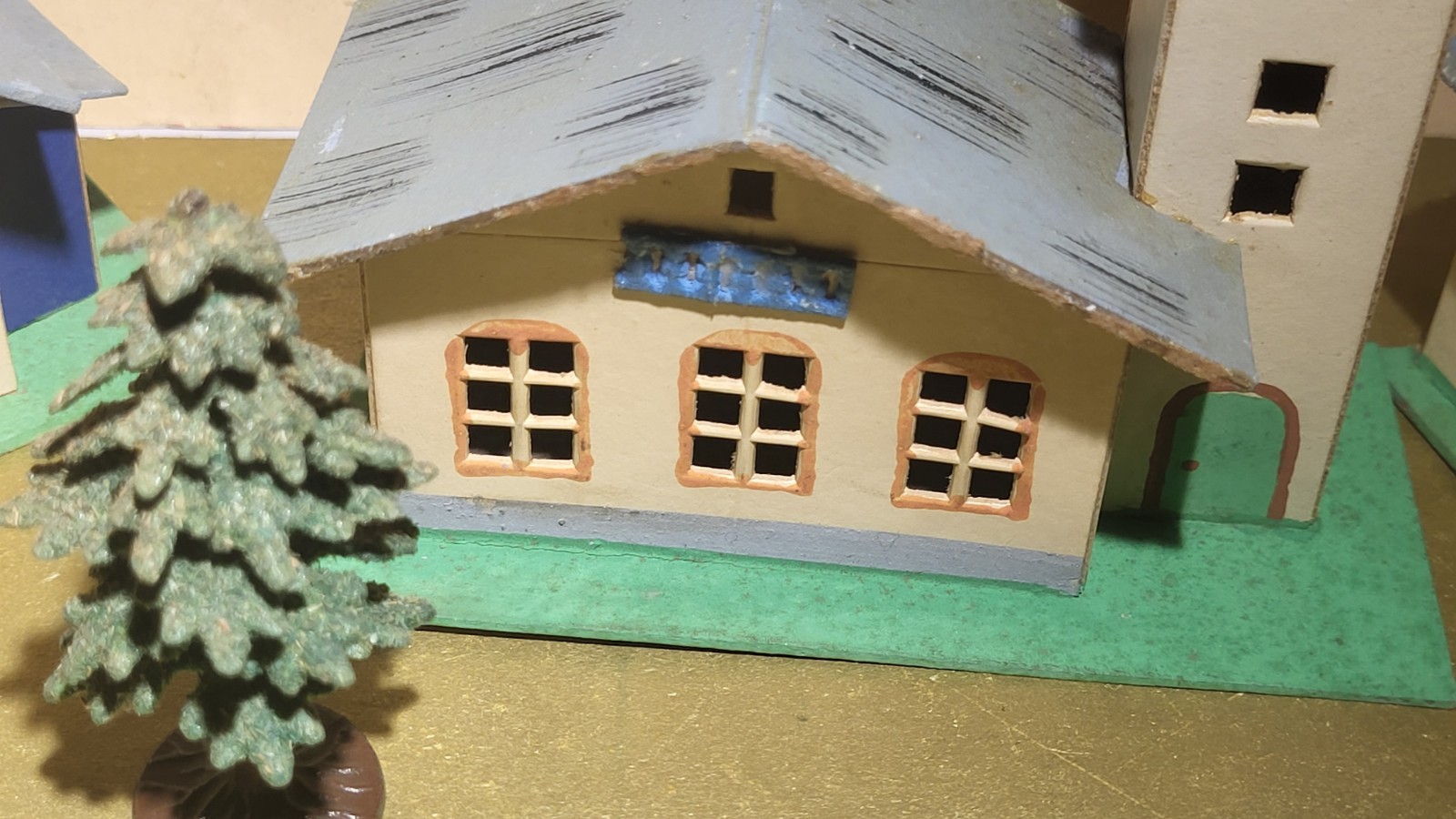 Antique German Putz Bavarian Alpine Christmas Village Cardboard Set w Acces.