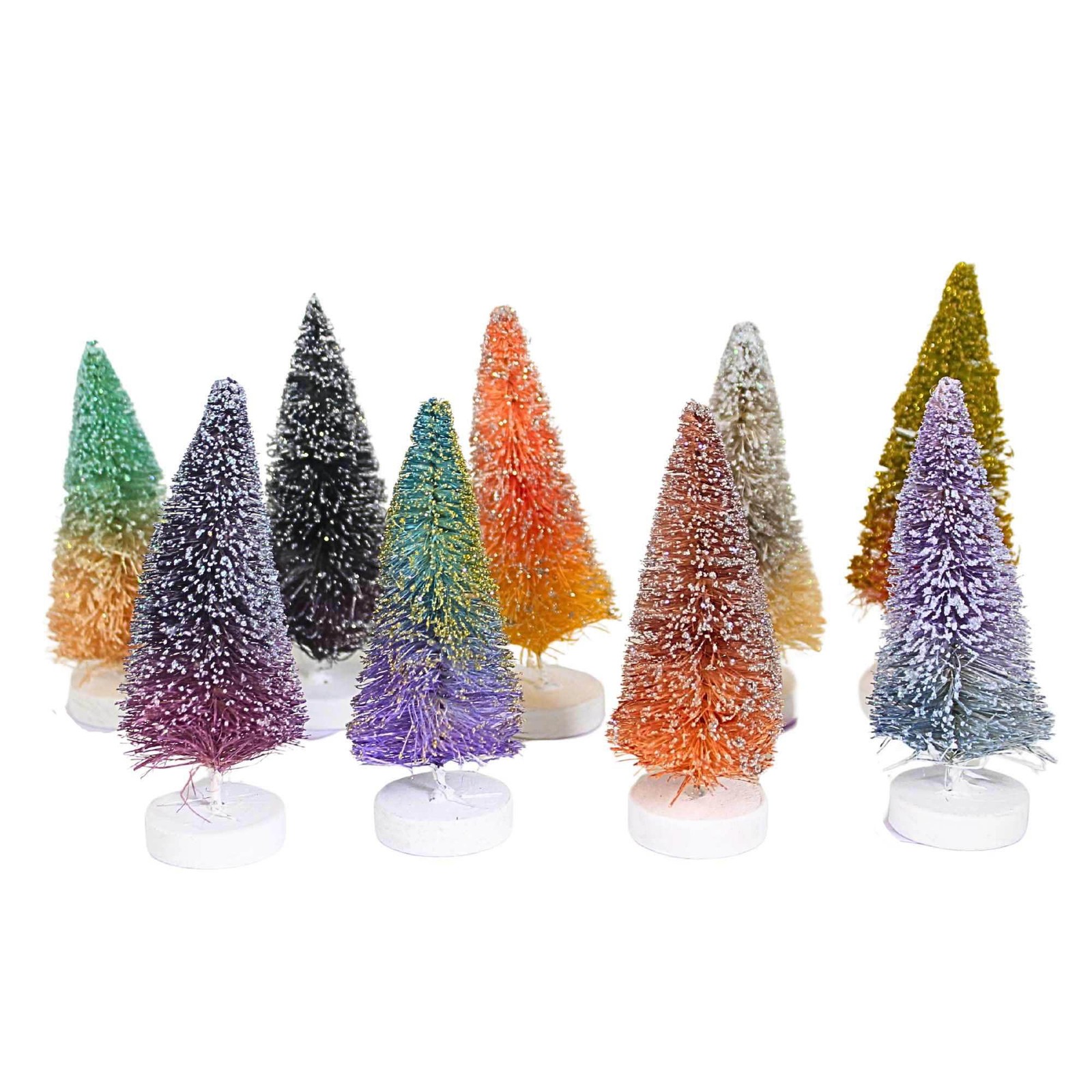 Cody Foster 3.75in Rainbow Ombre Bottle Brush Trees, Sisal, Putz Village Pine
