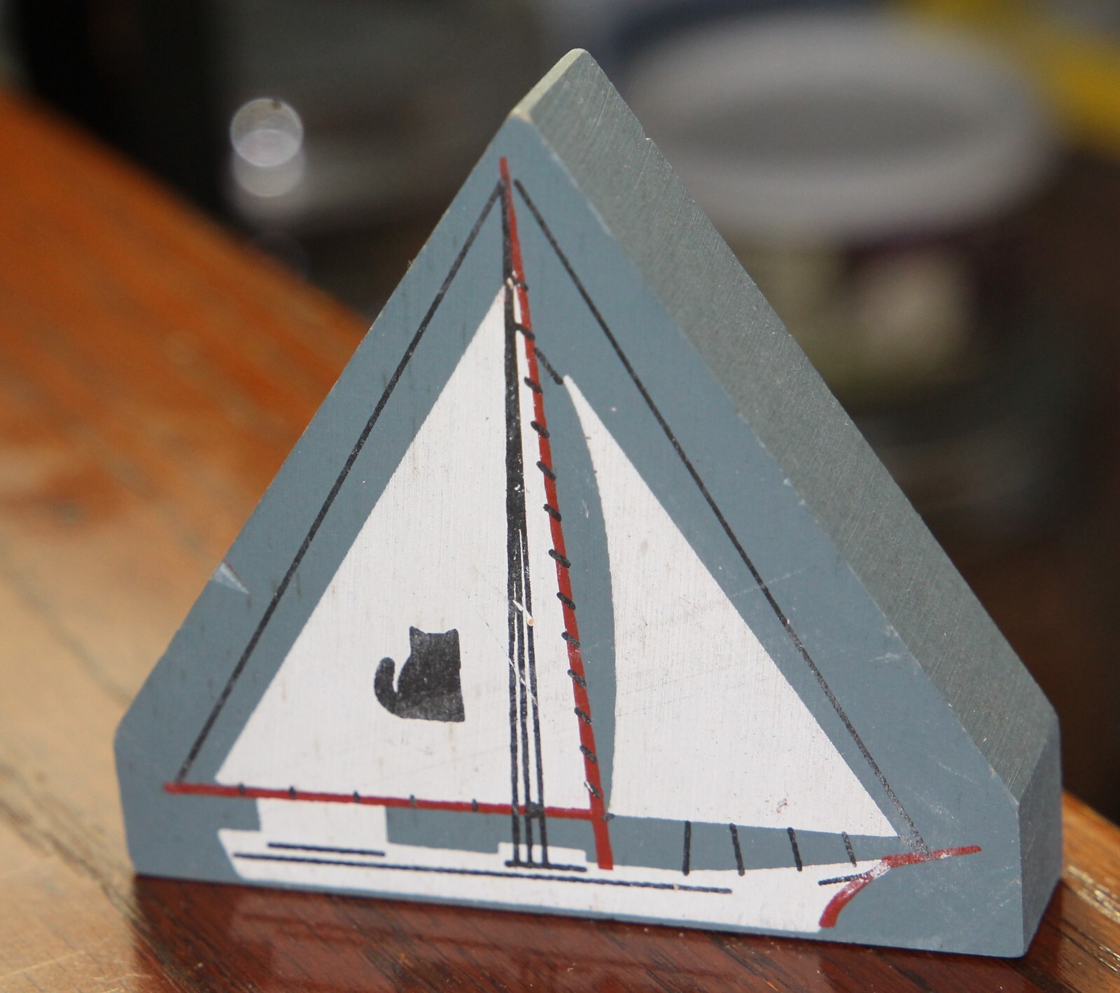 Vintage Cats Meow Skipjack Boat Ship Sailboat Wooden Shelf Sitter 1987