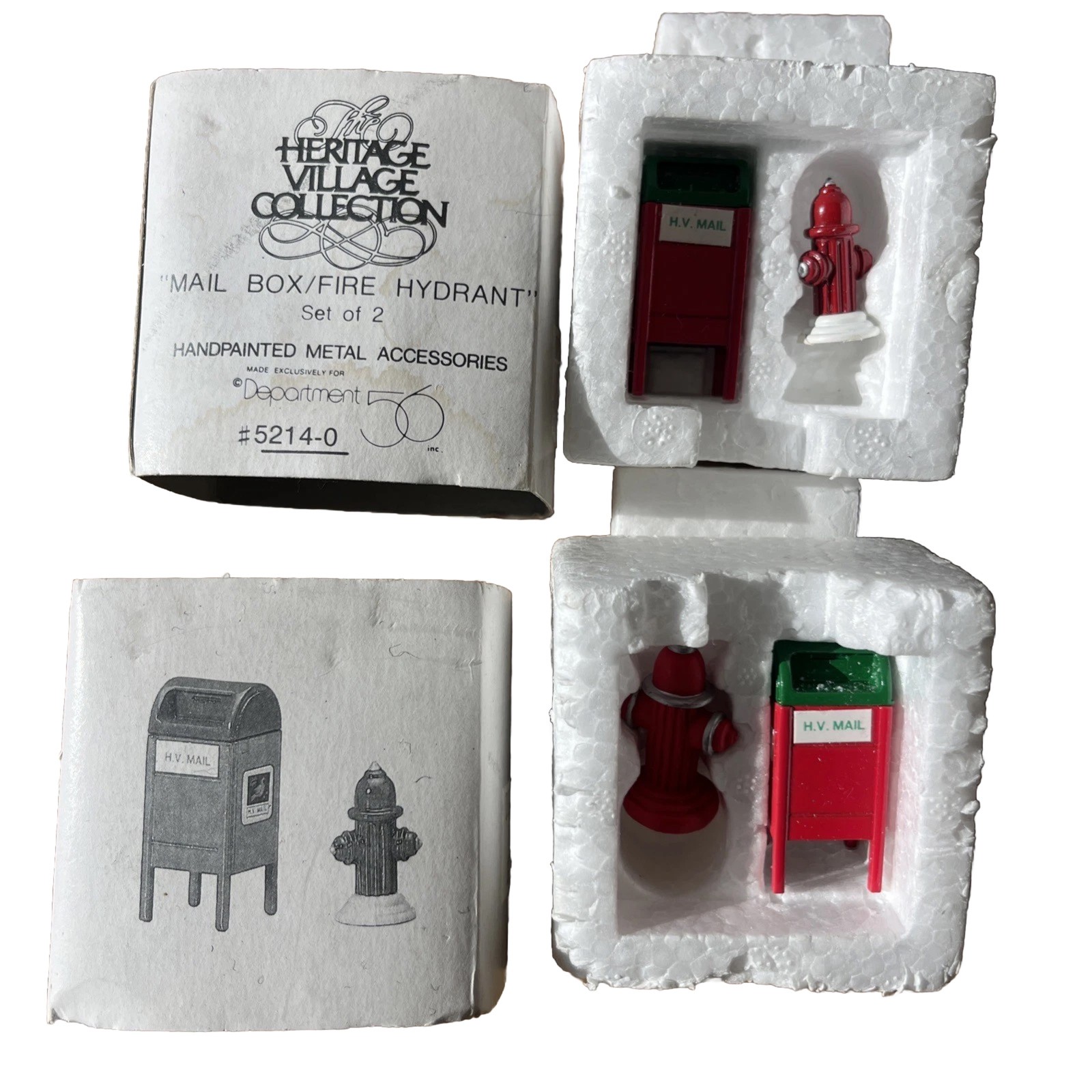 Dept 56~Mailbox/Fire Hydrant~5214-0~Heritage Village Collection~4 Pcs~pre-owned~